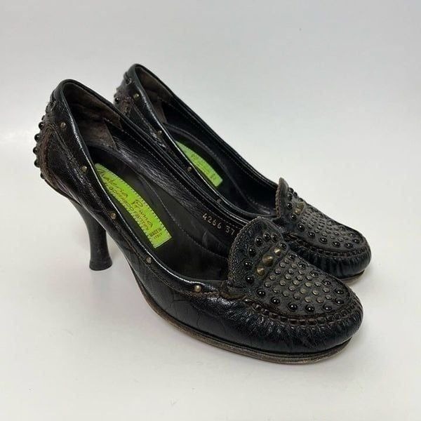 Materia Prima Goffredo Fantini Pumps Studded Spikes Leather Shoes Heels Italy 37