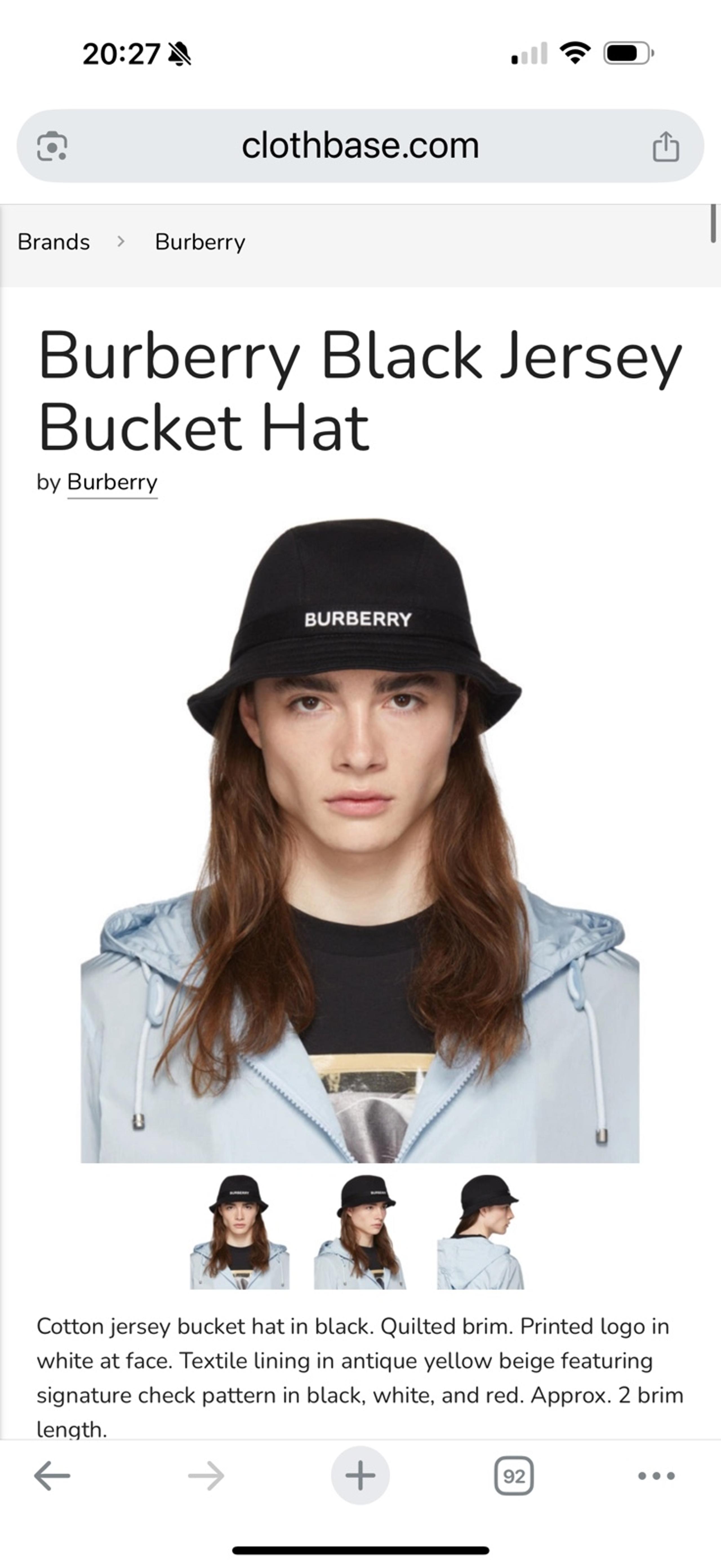 Burberry Black Jersey Bucket Hat