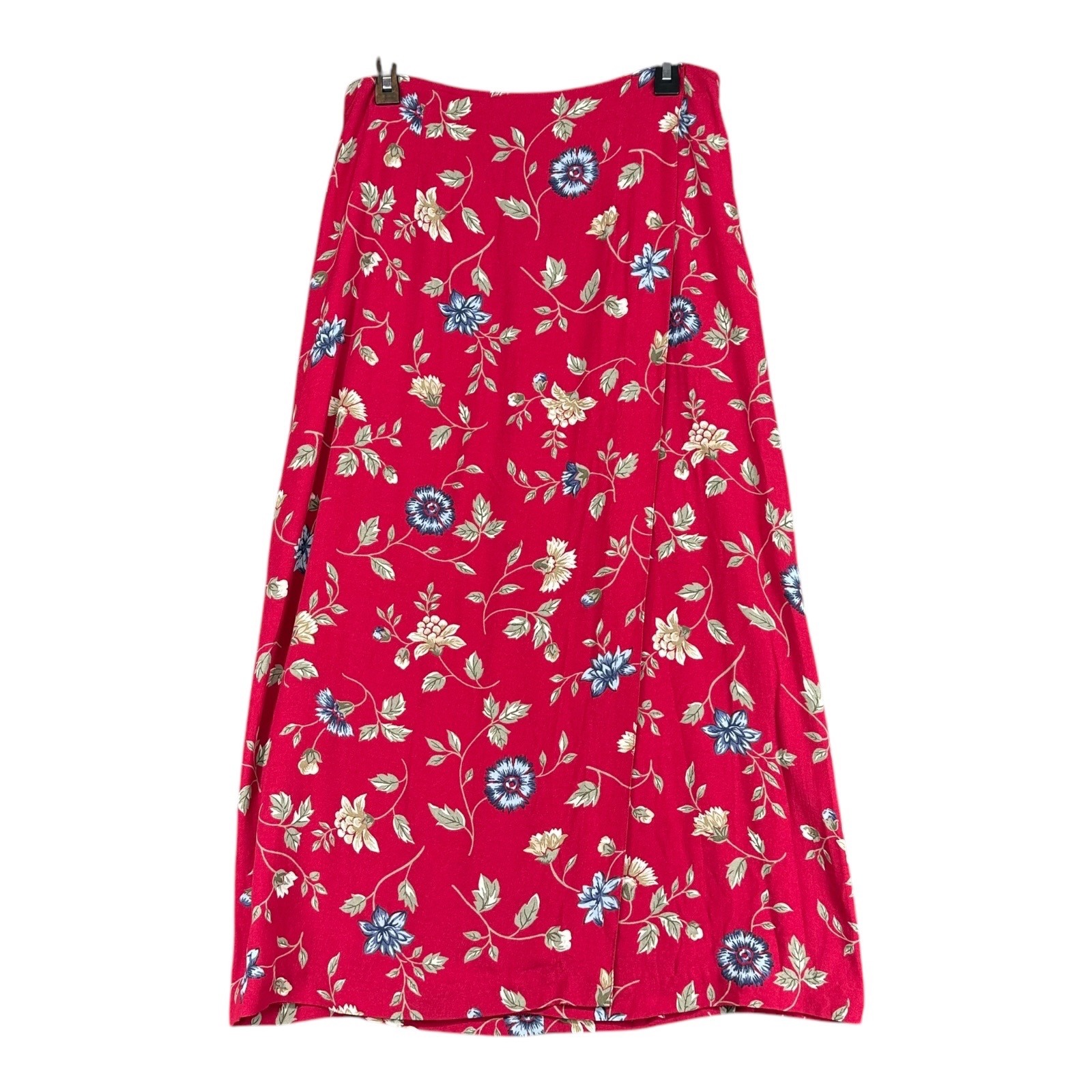 Talbots 12 Red floral Wrap Skirt Midi Western Rodeo Boho Casual Vintage