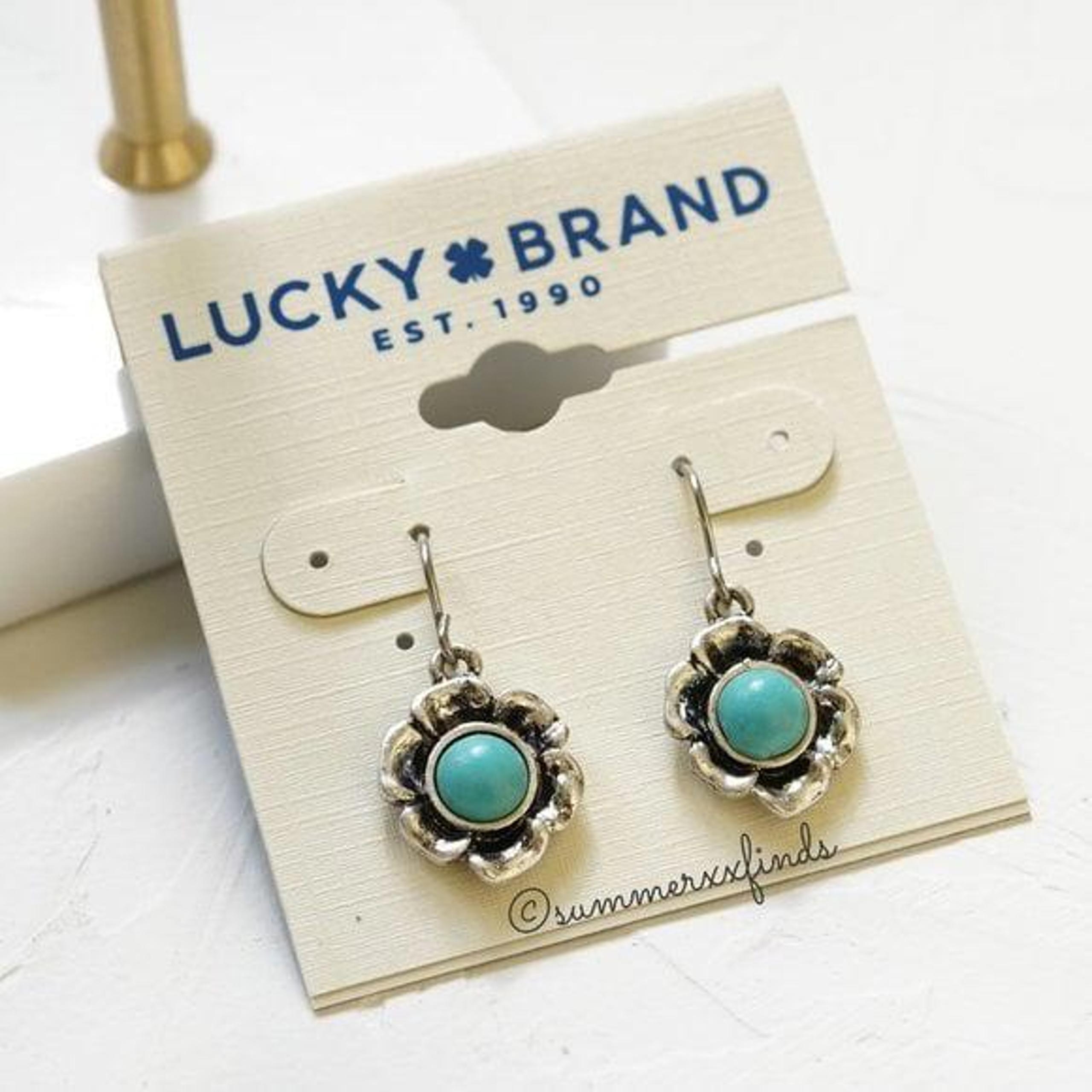 Lucky Brand Silver Tone Turquoise Flower Earrings