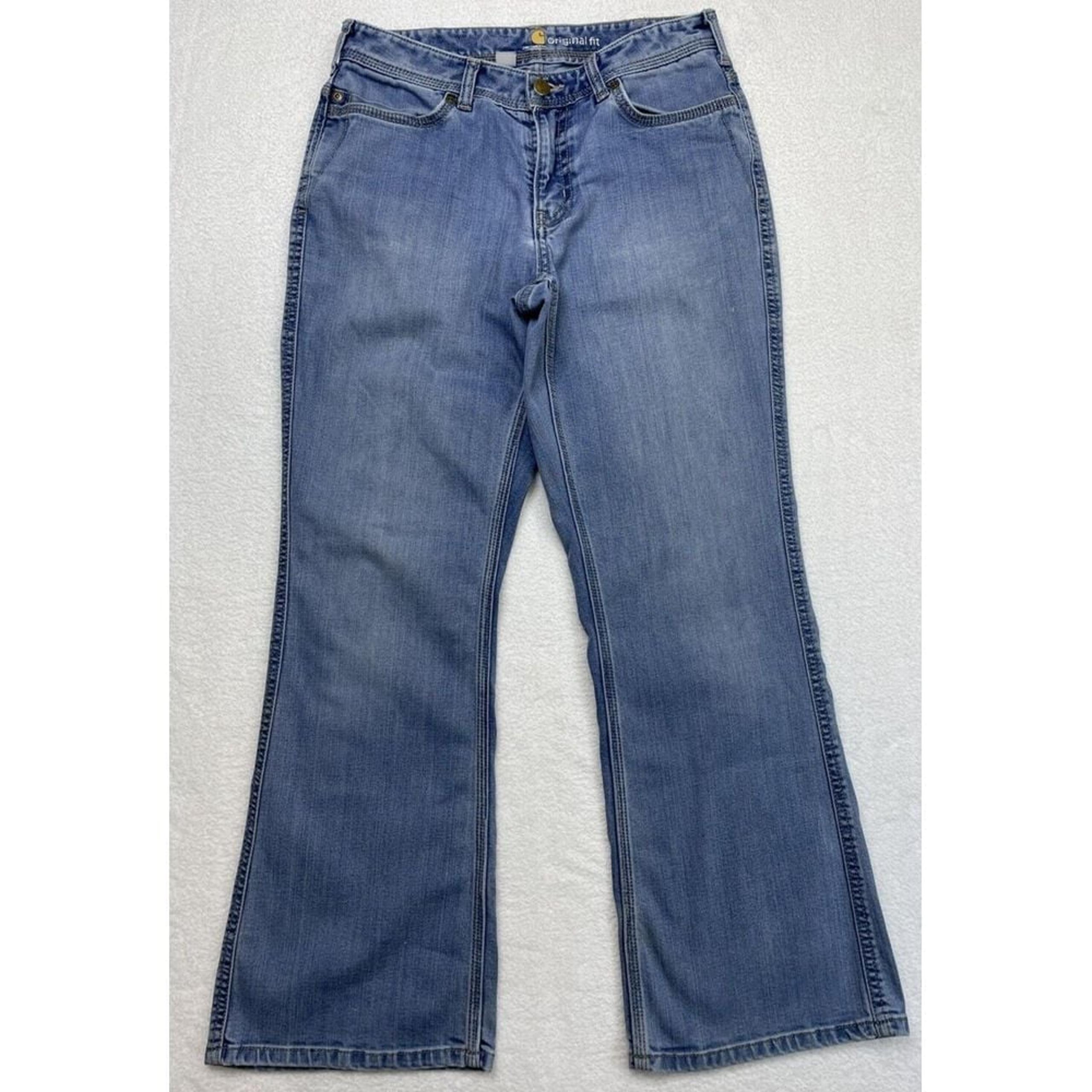 Carhartt Women Blue Denim Comfy Bootcut Stretch Original Fit Jeans size 6S.