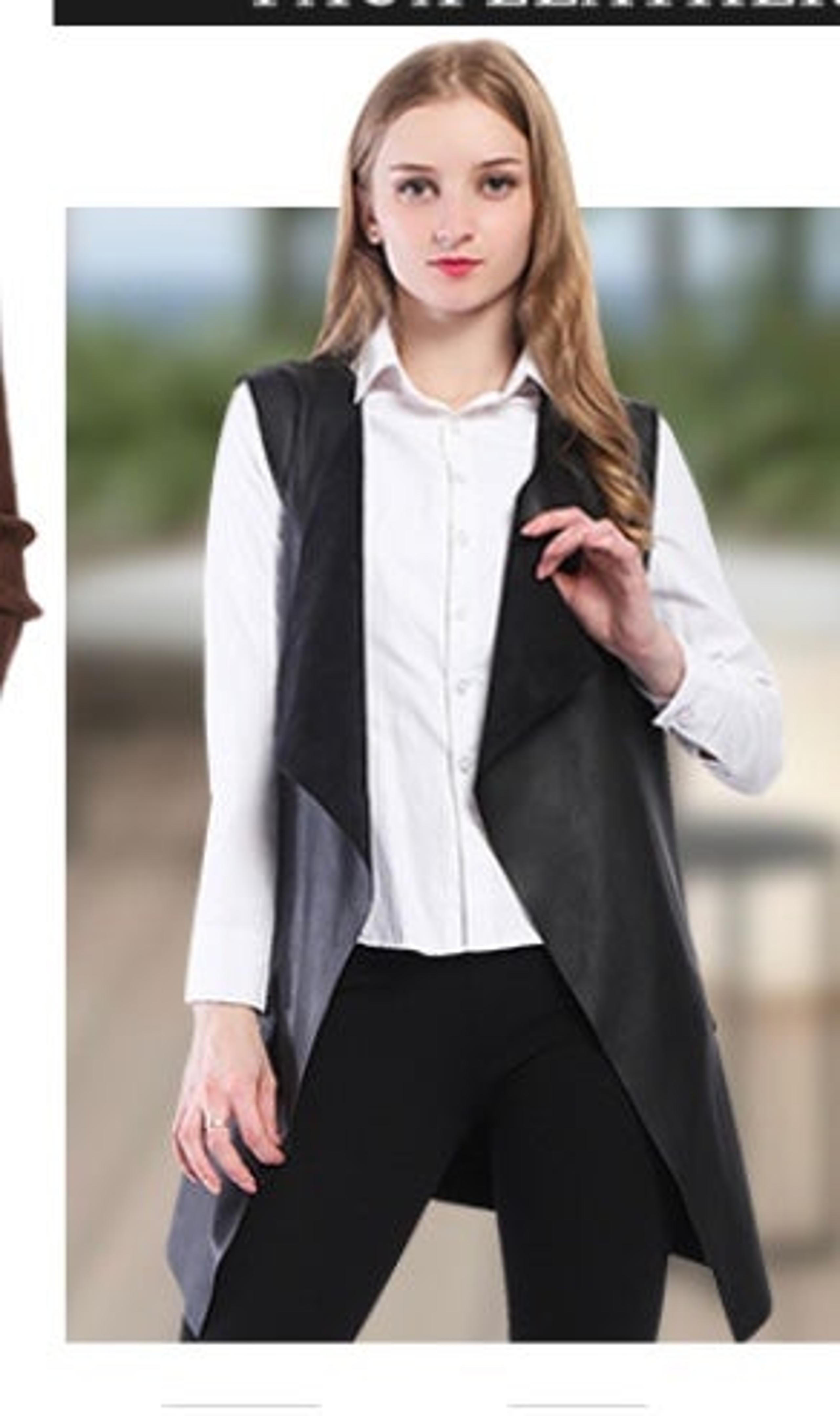 New long vest, size small, black faux leather