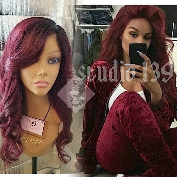 Sexycelebrity human burgundy layered wig