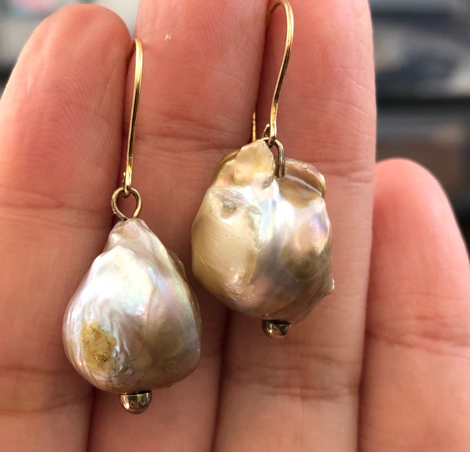 Giant flame ball pink purple baroque pearls dangling earrings in gold 925