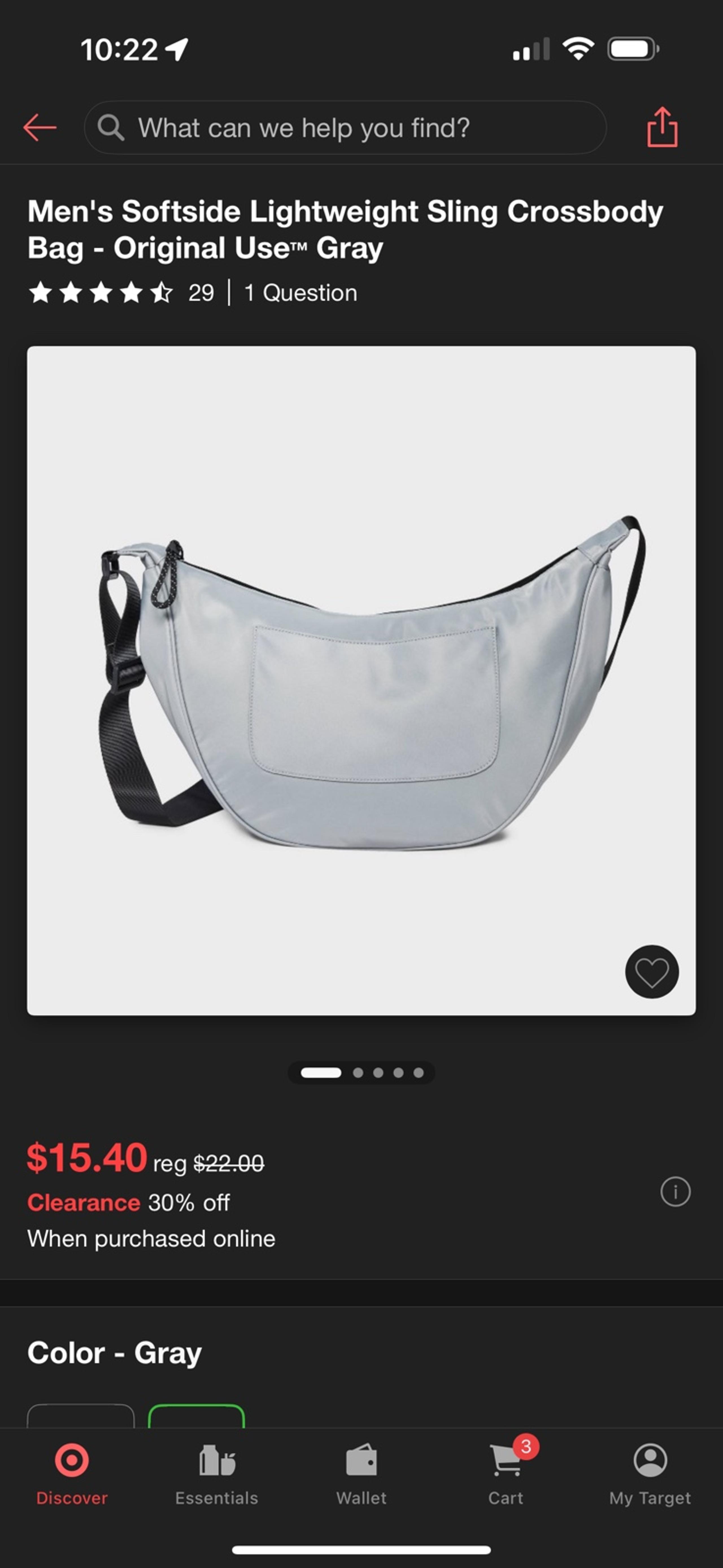 Men’s Softside Lightweight Sling Crossbody Bag NWT