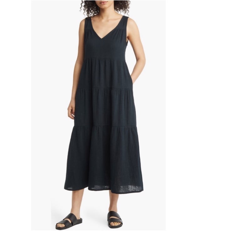 Marine Layer cotton tiered gauze black maxi dress sz XL