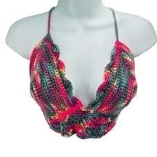 Handmade Napper brand crop top halter adjustable crochet medium NEW pink gray ma