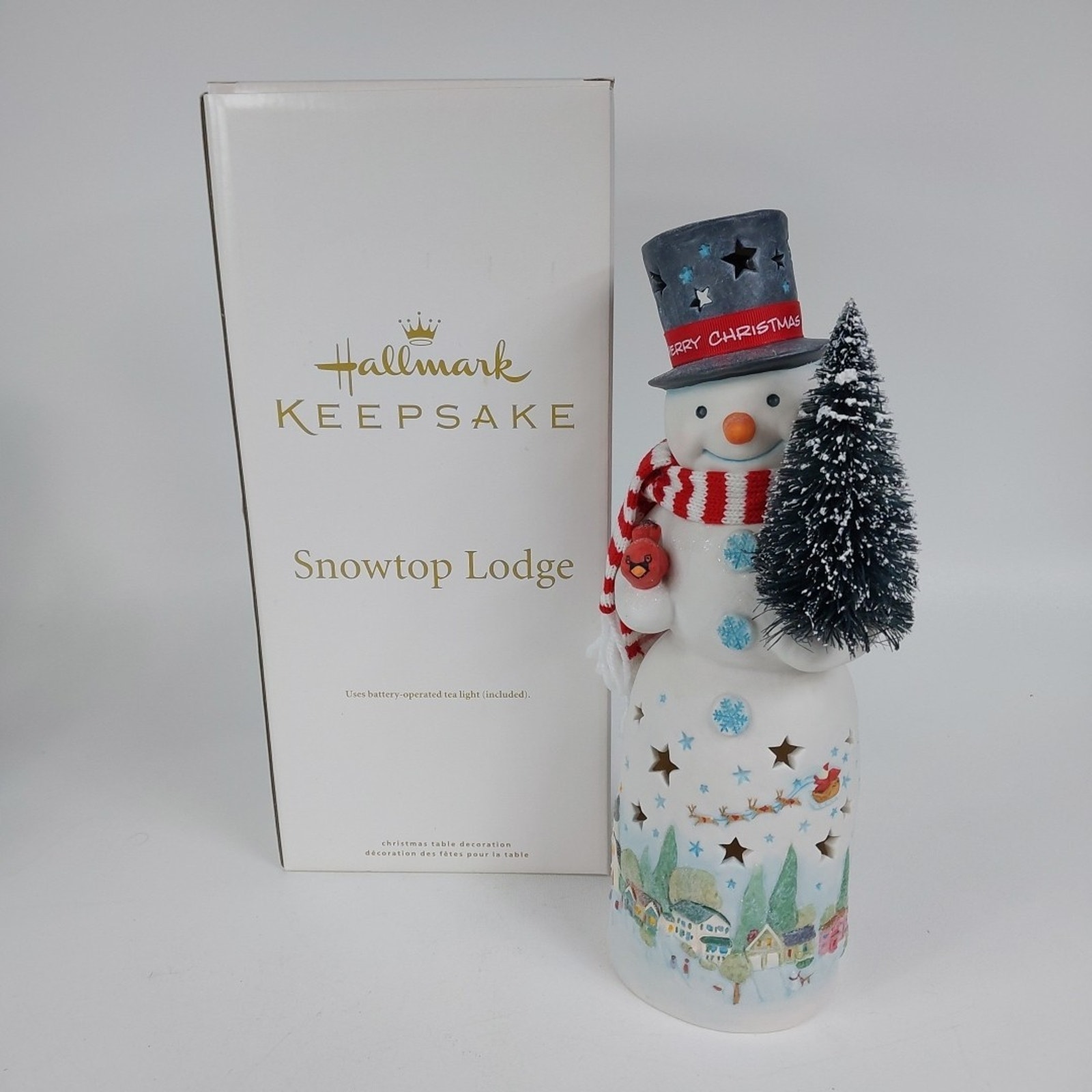 Hallmark 2012 SNOWTOP LODGE LIGHTED TABLETOP - 12” CERAMIC SNOWMAN Open Box