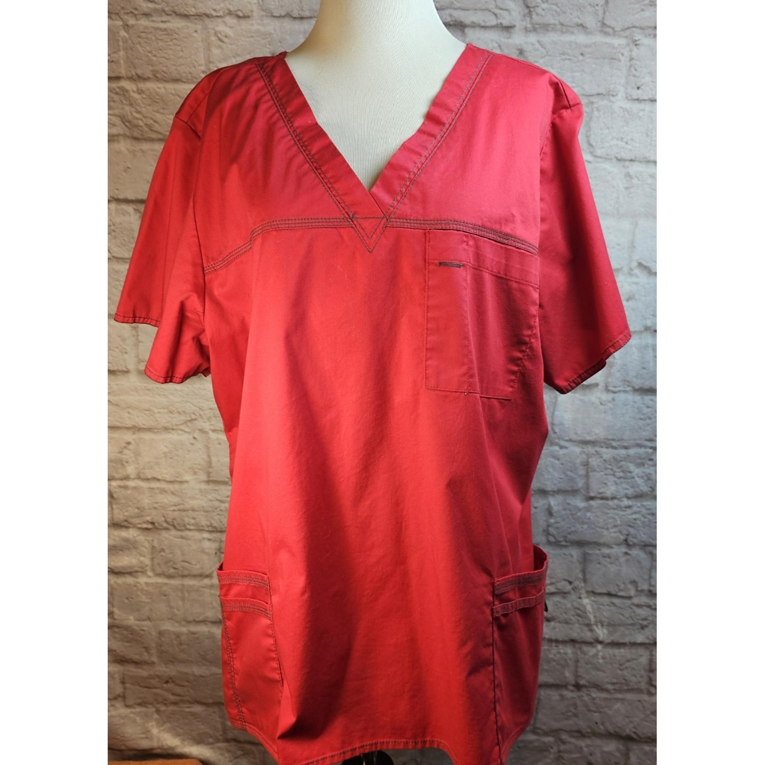 Dickies Women's Scrub Top Style 817455 Size 2XL Color Red 5 Pockets Comfort EUC