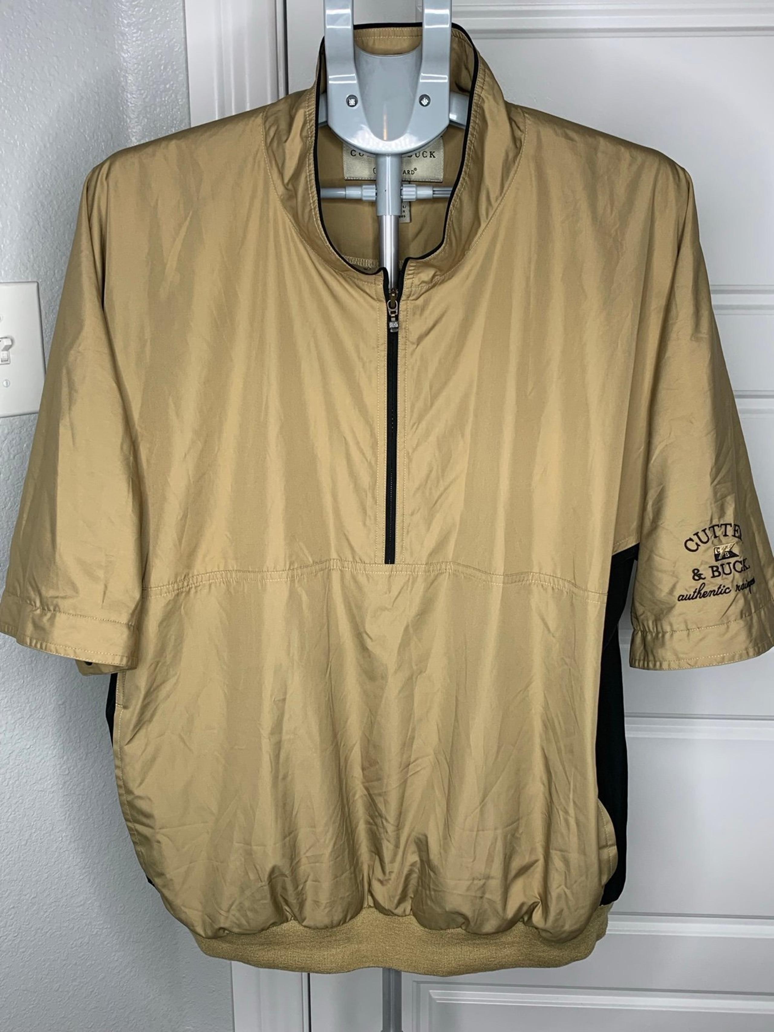 Cutter & Buck Rain Jacket Mens XL Tan Black Short Sleeve Outdoor Golf Climaguard
