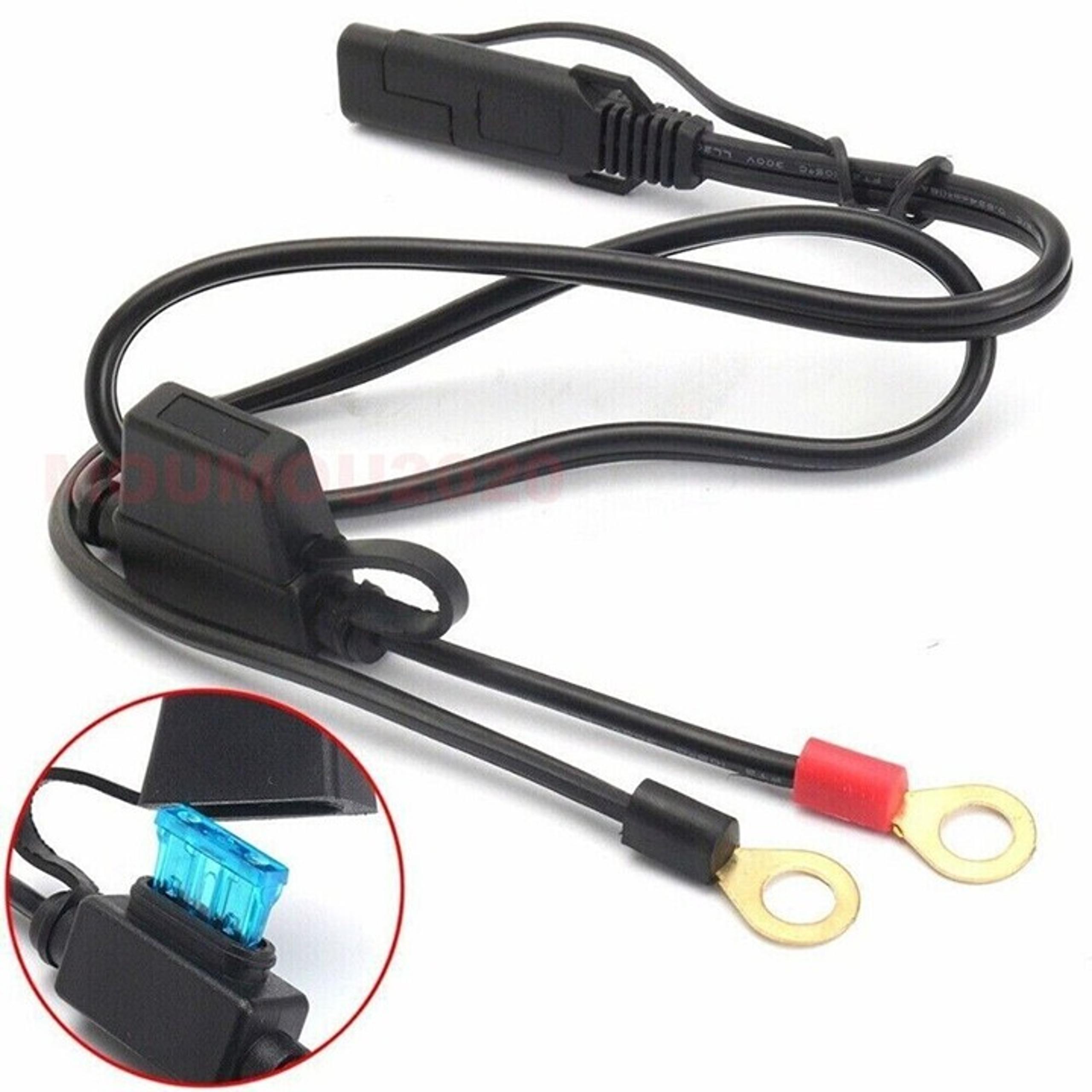 2-Pin SAE Motorcycle Battery Charging Cable with Inline 10 Amp Fuse
