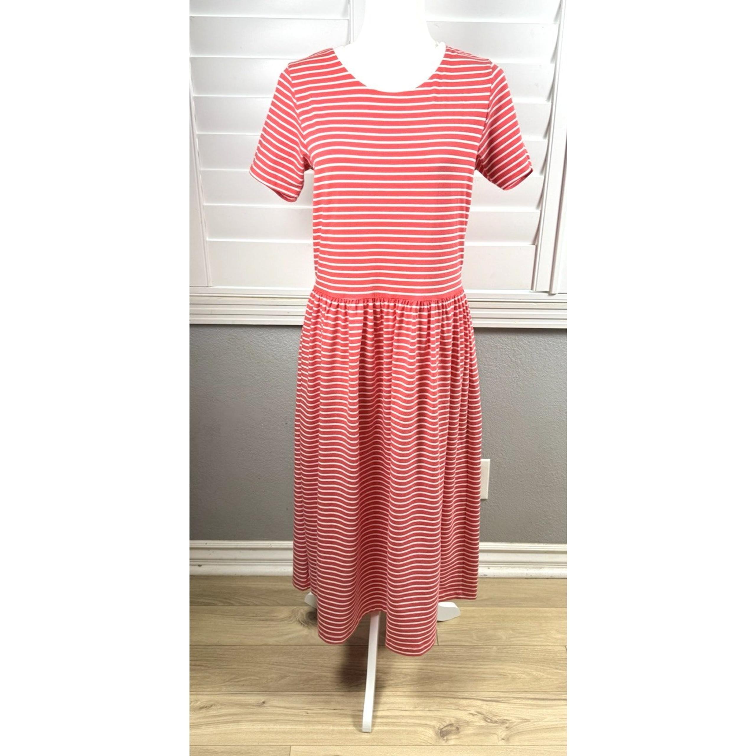 Amour Vert Women's Preppy, Comfy Midi Cotton Dress White/Red Stripe Sm NWOT