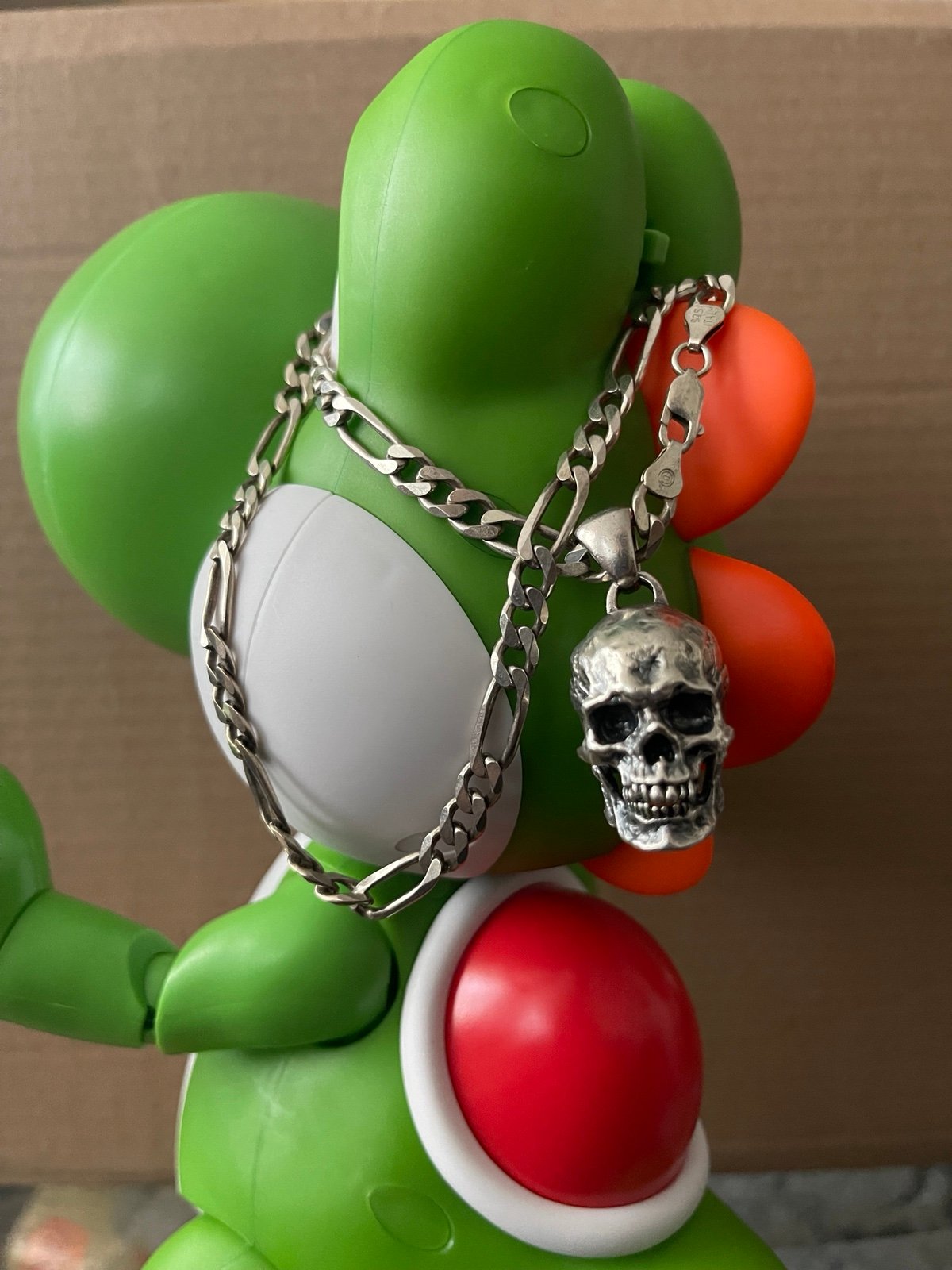 925 Sterling Silver Italy Figaro Chain and skull pendant…