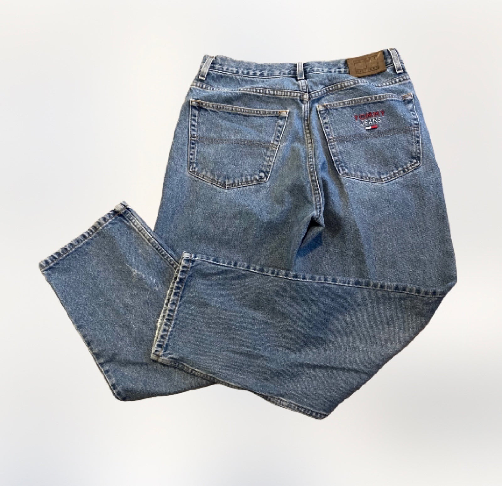 Vintage 90s Tommy Hilfiger USA blue denim embroidered logo jeans mens 34