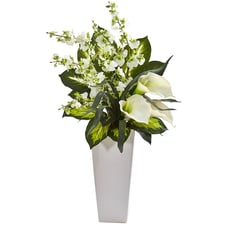 Nearly Natural 29-In. Calla Lily & Orchid Artificial Arrangement in White Vase