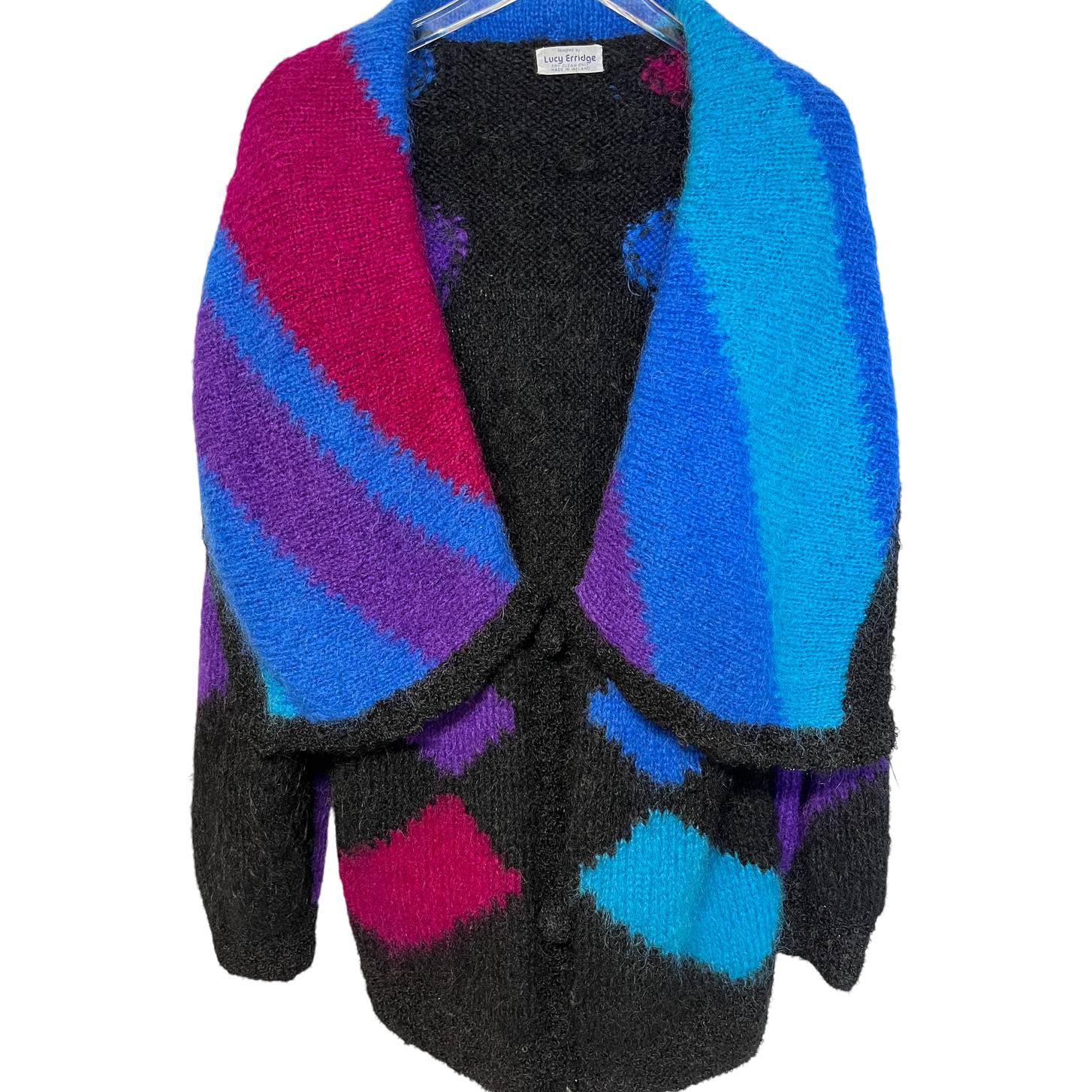 Vintage Lucy Erridge Color Block Made in Ireland Wool Mohair Cardigan Sweater