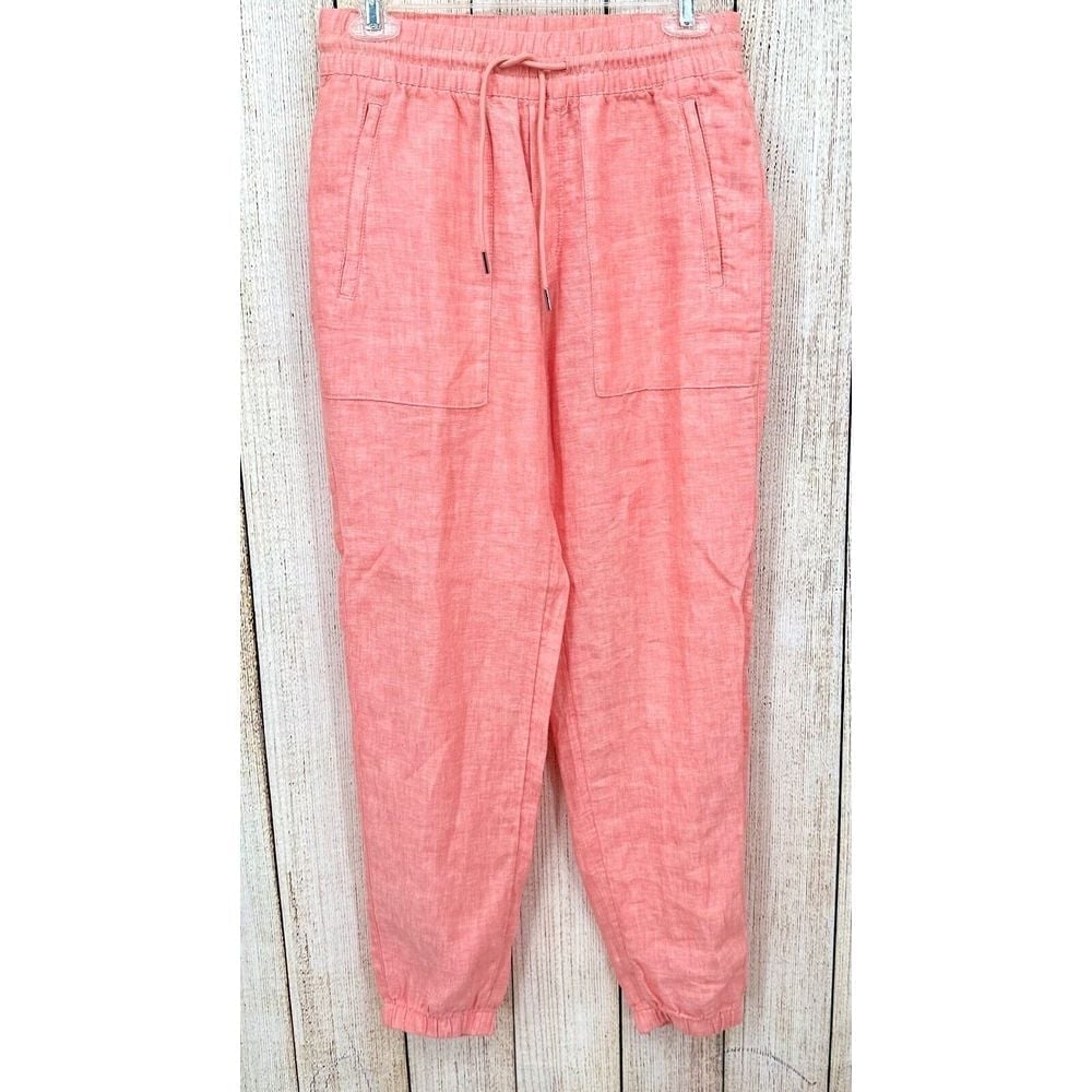 Athleta Retreat Linen Jogger Pants Size 0 Sunset Glow Pink Lightweight