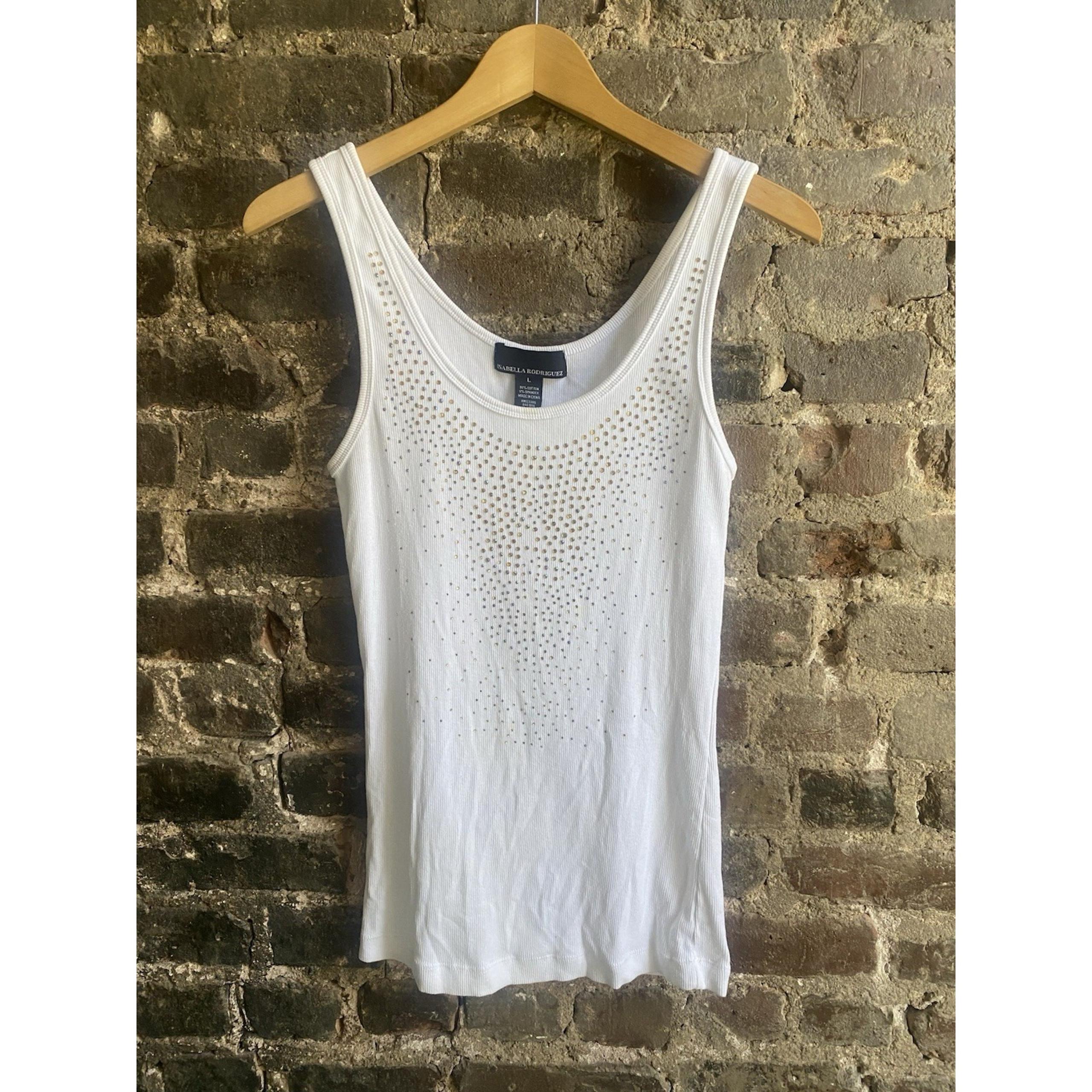 Ellen Rodriguez Tank Top Women's L White w/Gold Embellishment Rhinestones