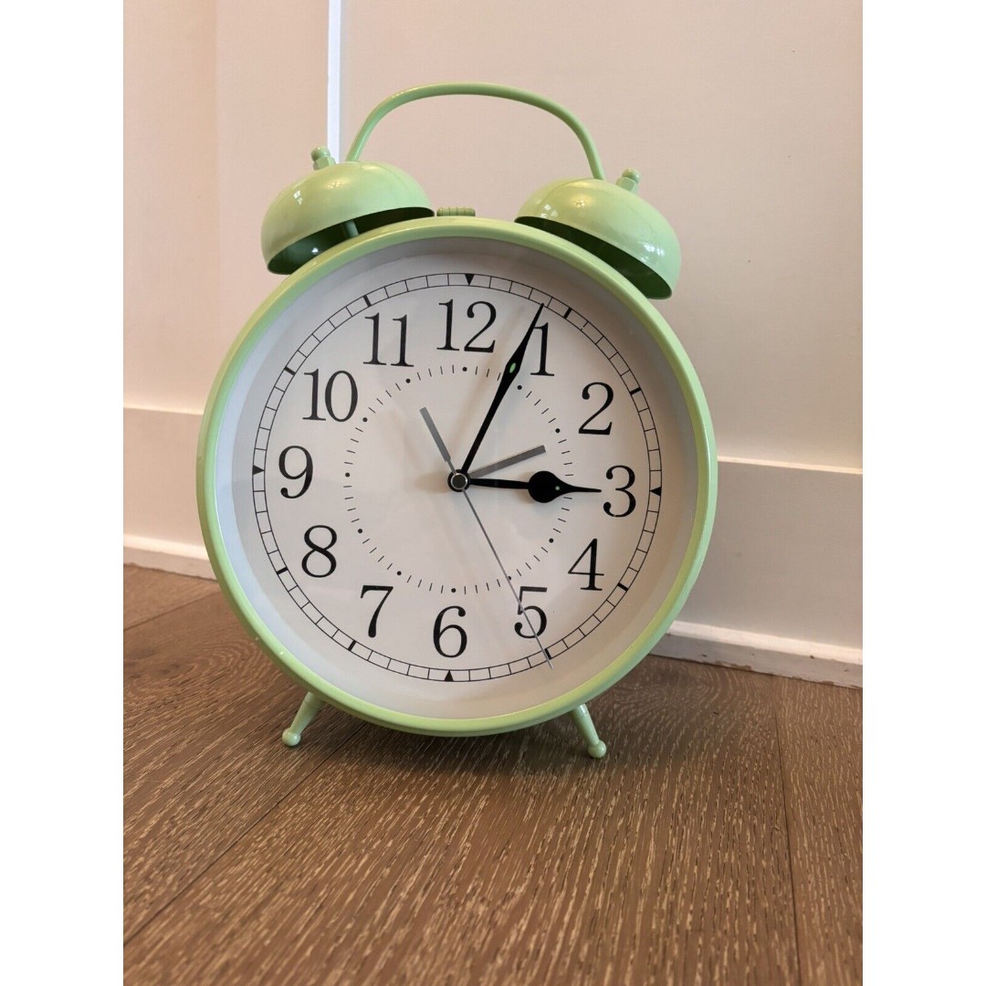 Pottery Barn Sage Green Double Bell Twin Alarm Clock Retro Decor WORKS!