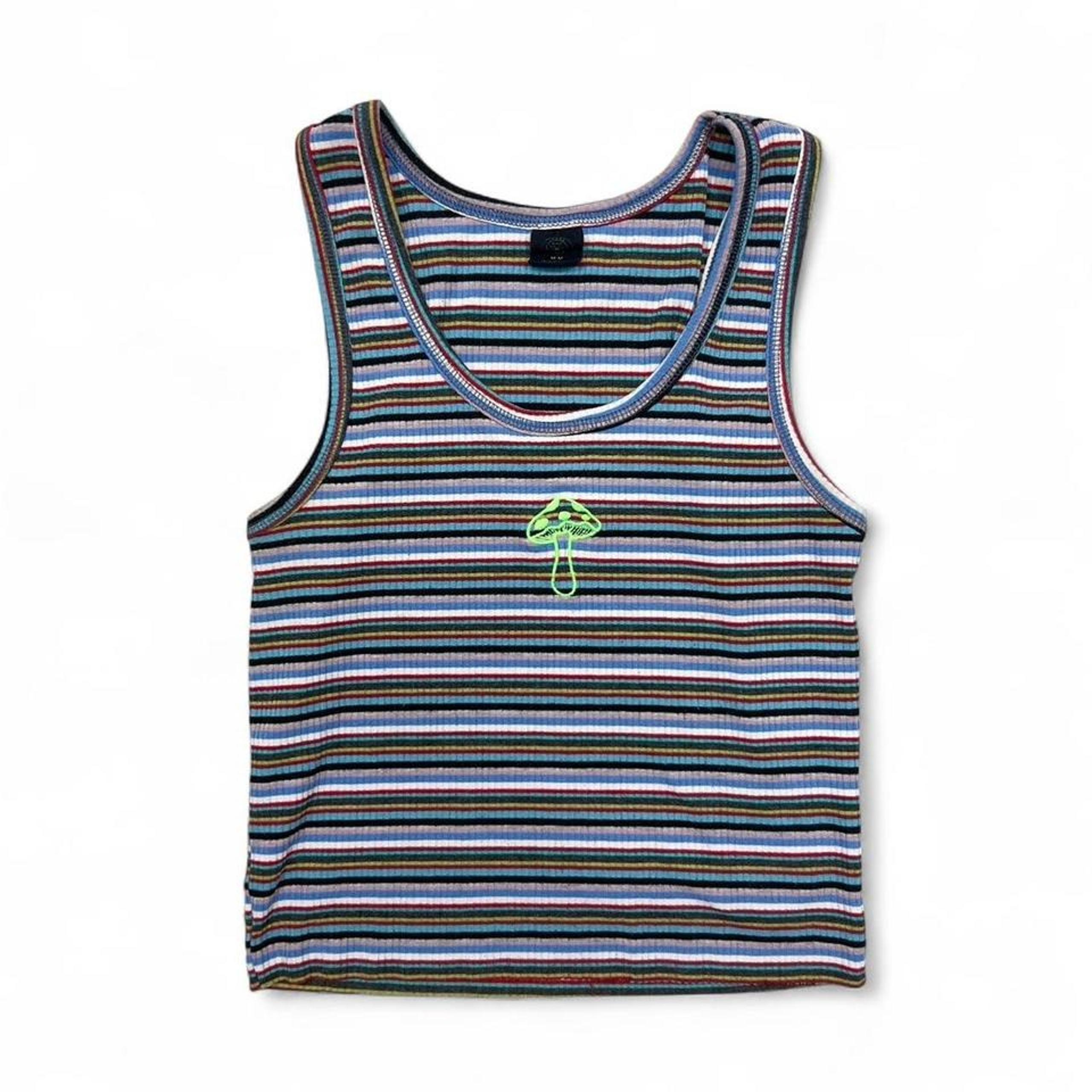 Urban Outfitters Mushroom Embroidered Tank Top Striped Women's M Grunge Cottage