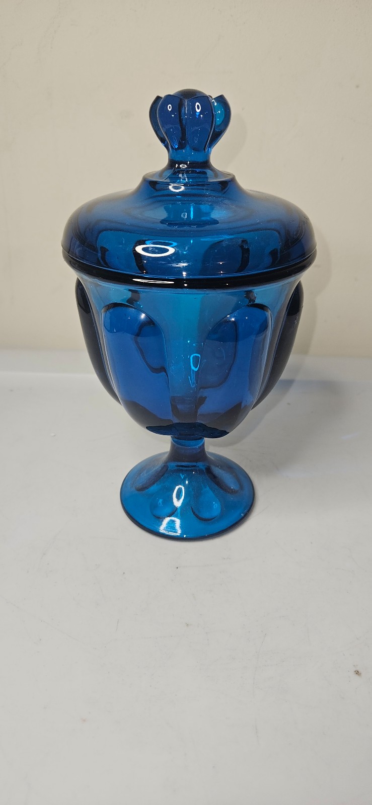 Viking Glass Epic Six Petal Covered Candy Dish Dark Aqua Blue Stunning