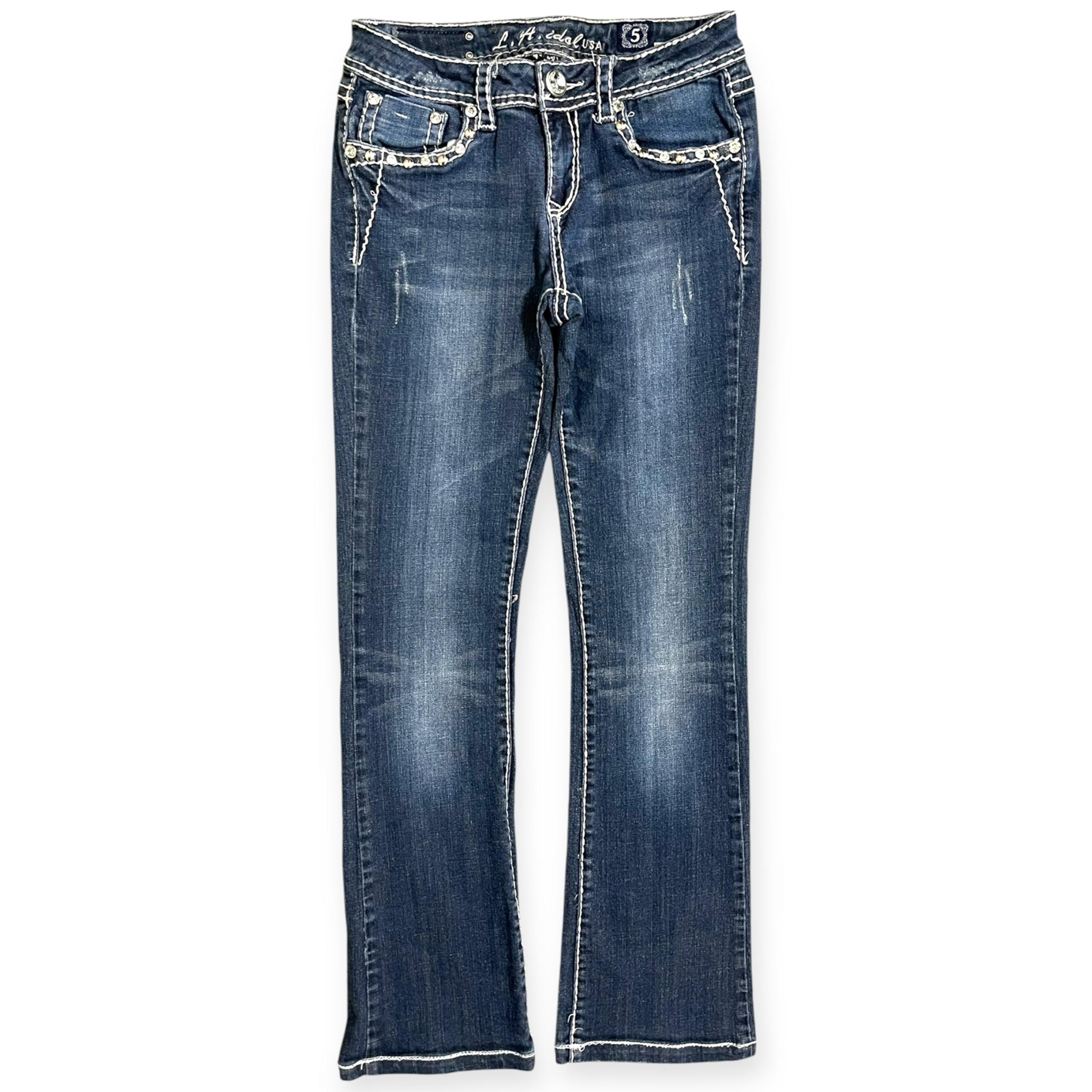 L.A. Idol USA Embellished Bootcut Thick Stitch Blue Denim Jeans Women's Size 5