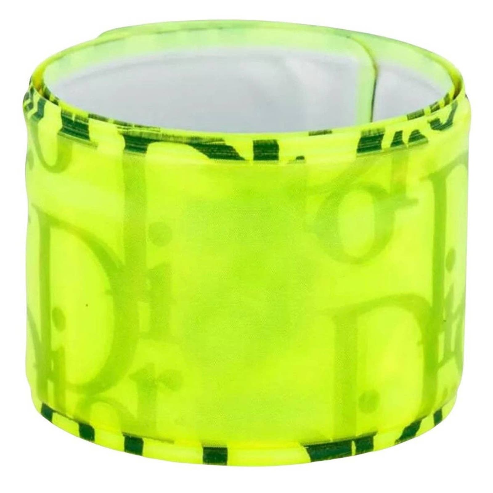 VTG Y2k Christian Dior Neon Dayglo Yellow Holographic Slap Cuff Bracelet