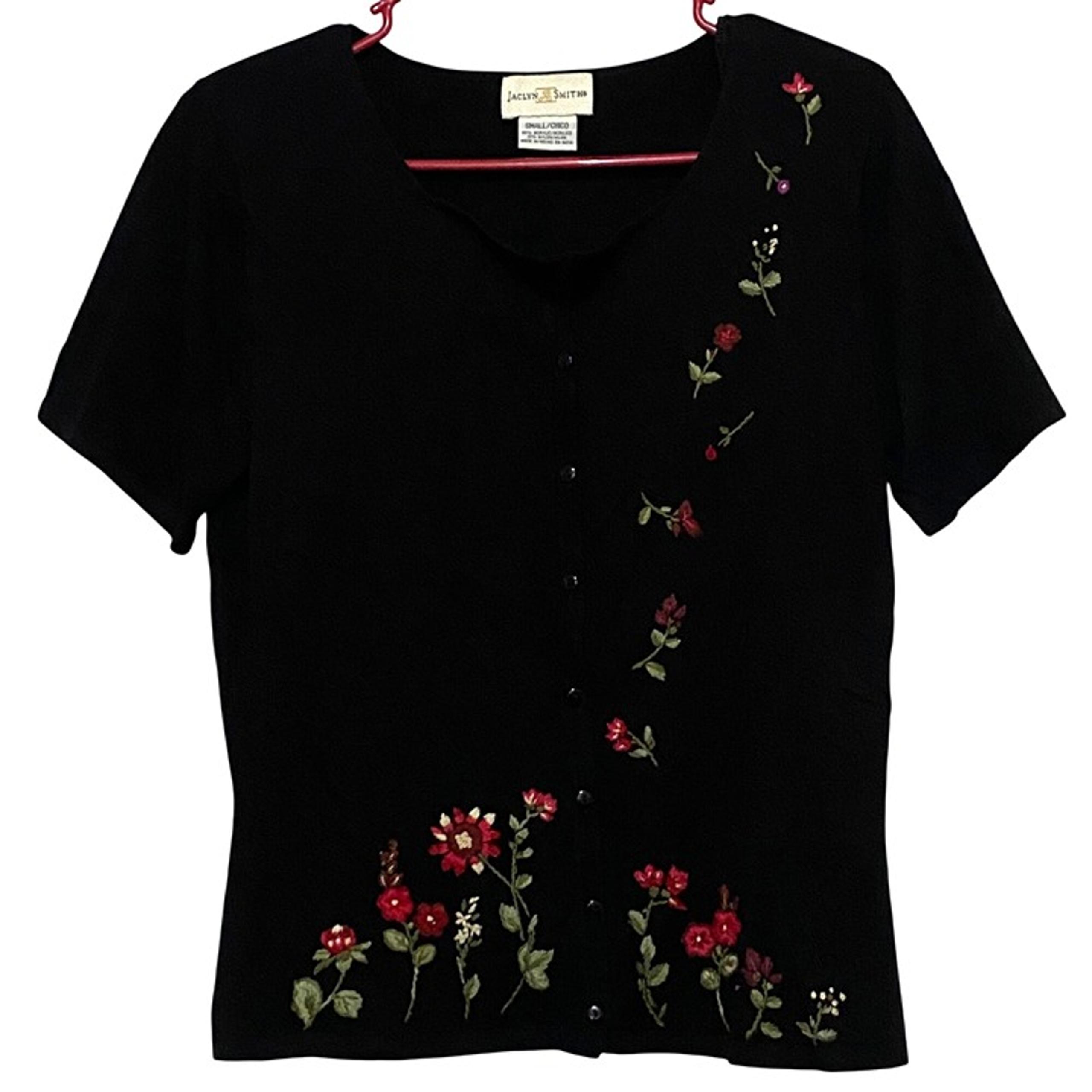 Vintage Jaclyn Smith Floral Embroidered Cardigan S Bloomcore Whimsy Grandmacore