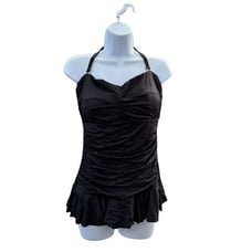 Ralph Lauren Swimwear Black Slimming Skirted One-piece Swimsuit Underwire Suppor
