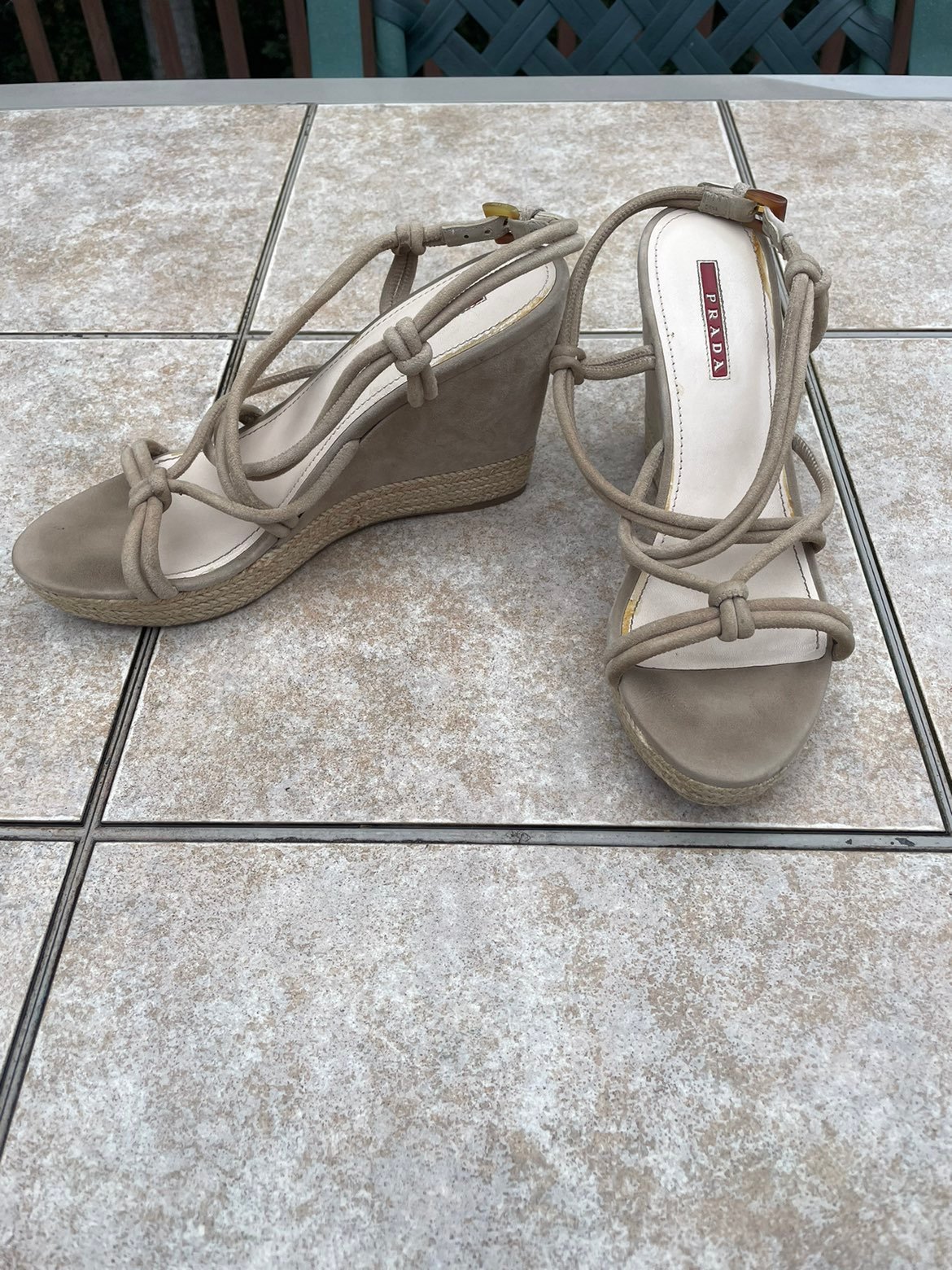 Prada Espadrille Wedge Sandals/heels Sz: 39.5