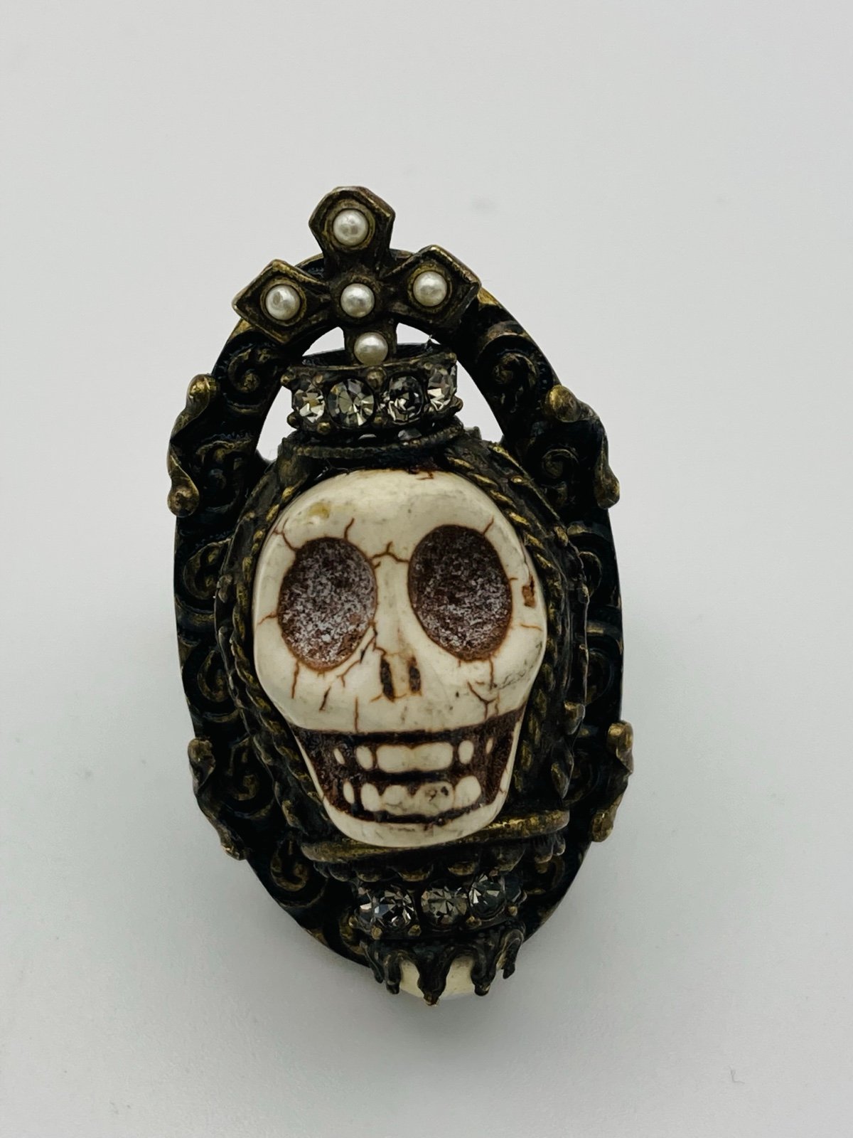 Ollipop Skull faux pearl adjustable ring