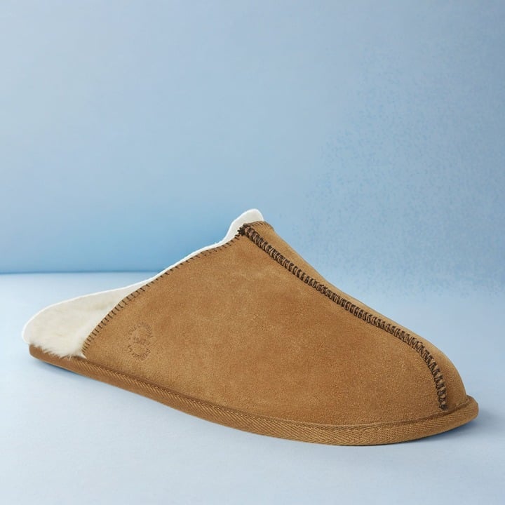 Dearfoams Men Beige Genuine Suede Comfort Closed Toe Scuff Slipper Size 13 NWT