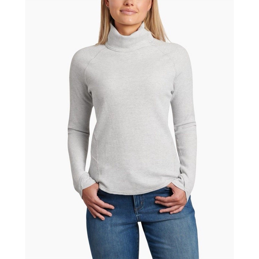Kuhl Petra Turtleneck Top Size Large Gray Waffle Knit Cowl Neck Hiking Travel
