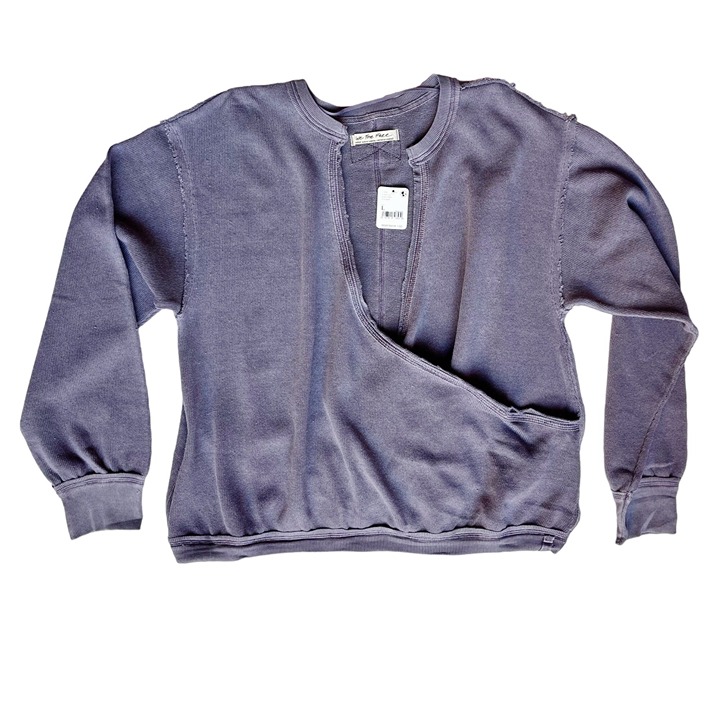 NEW Free People Anyway Tee Fallen Fig Long Sleeve Faux Wrap Size Large Women’s