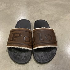 Polo Ralph Lauren Sherpa Line Brown Leather Slides Men’s Sz 8