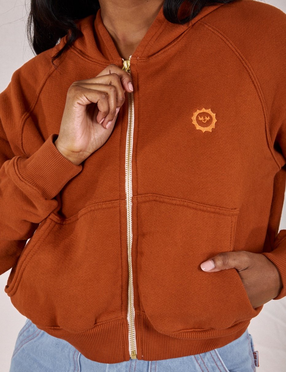 Big Bud Press Cropped Zip Hoodie - Burnt Terra Cotta, S