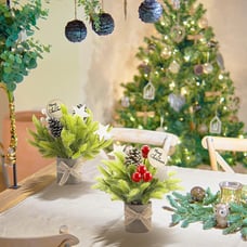 2PCS Small Christmas Tree,Tabletop Mini Xmas Tree,9 Artificial Little Potted fo