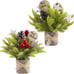 2PCS Small Christmas Tree,Tabletop Mini Xmas Tree,9 Artificial Little Potted fo