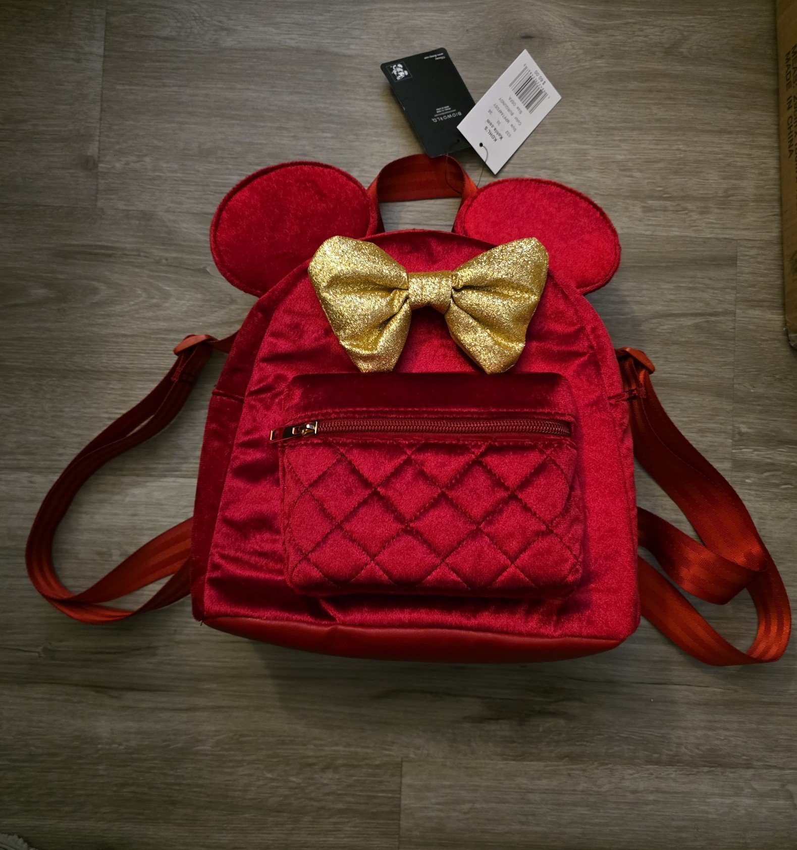 Bioworld Disney Minnie Mouse Red Velvet with Gold Glitter Bow Mini Backpack
