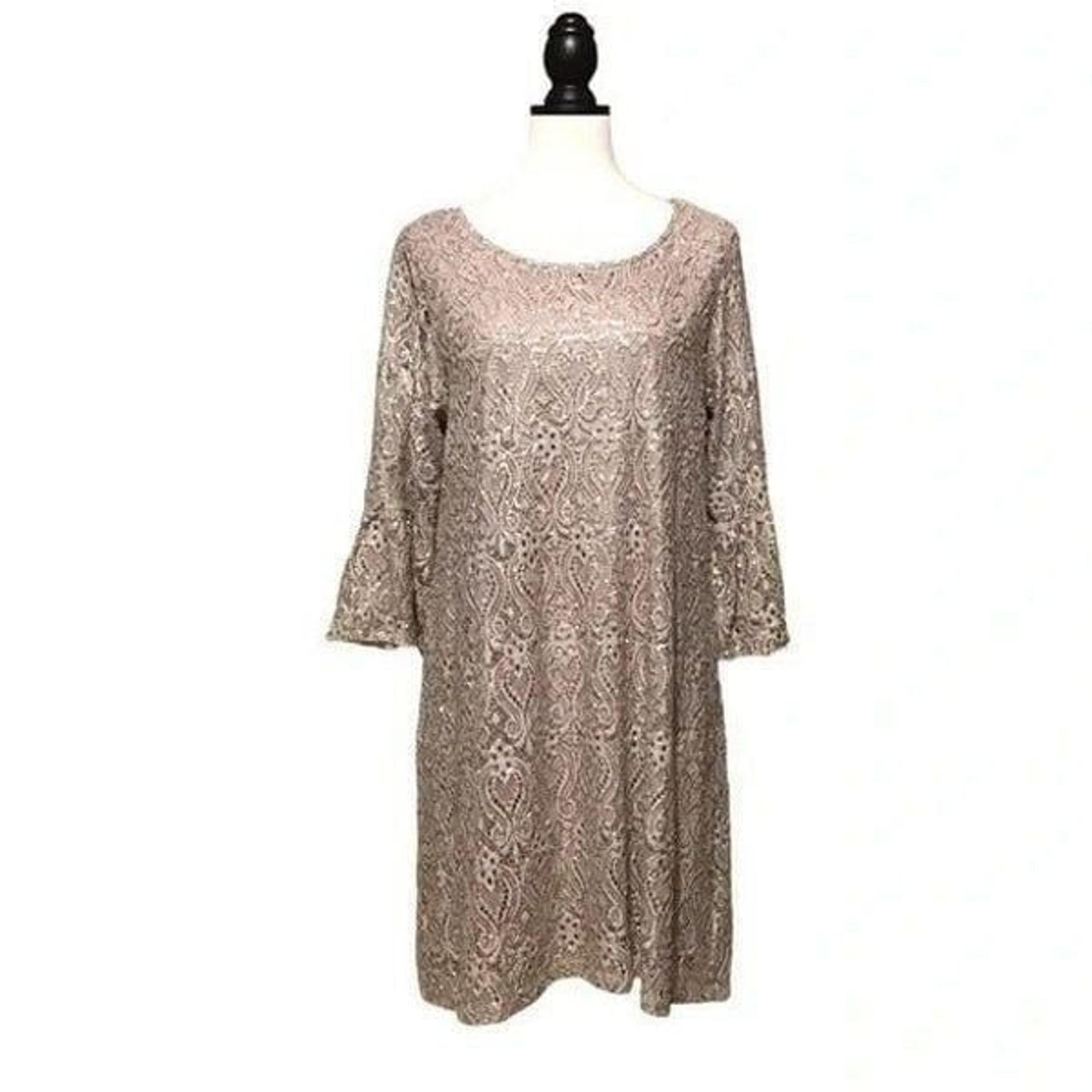 Brittany Black Nude Lace Sequin Dress L