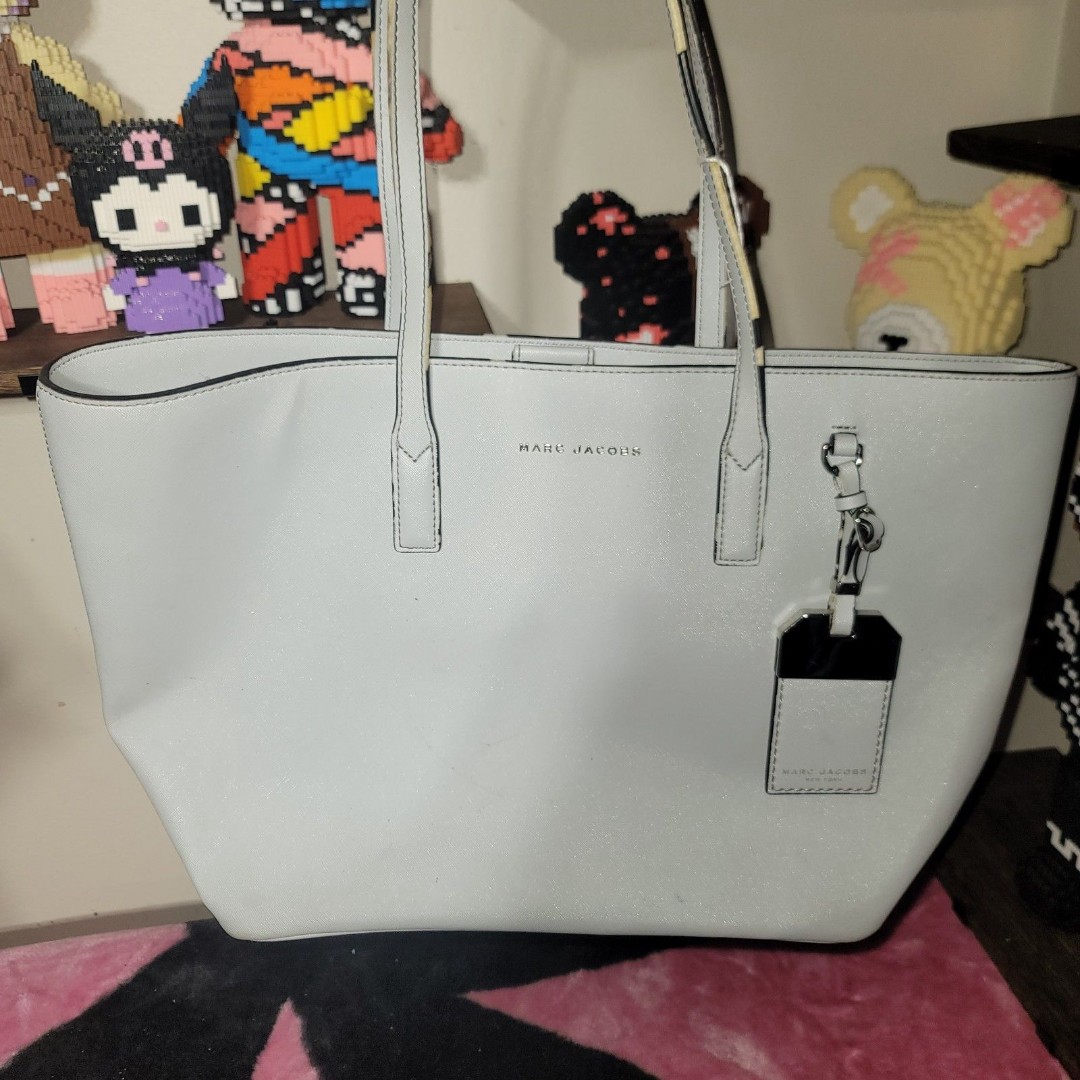 Marc Jacobs Large Tote Saffiano Leather Shoulder Bag Handbag Purse Light Blue