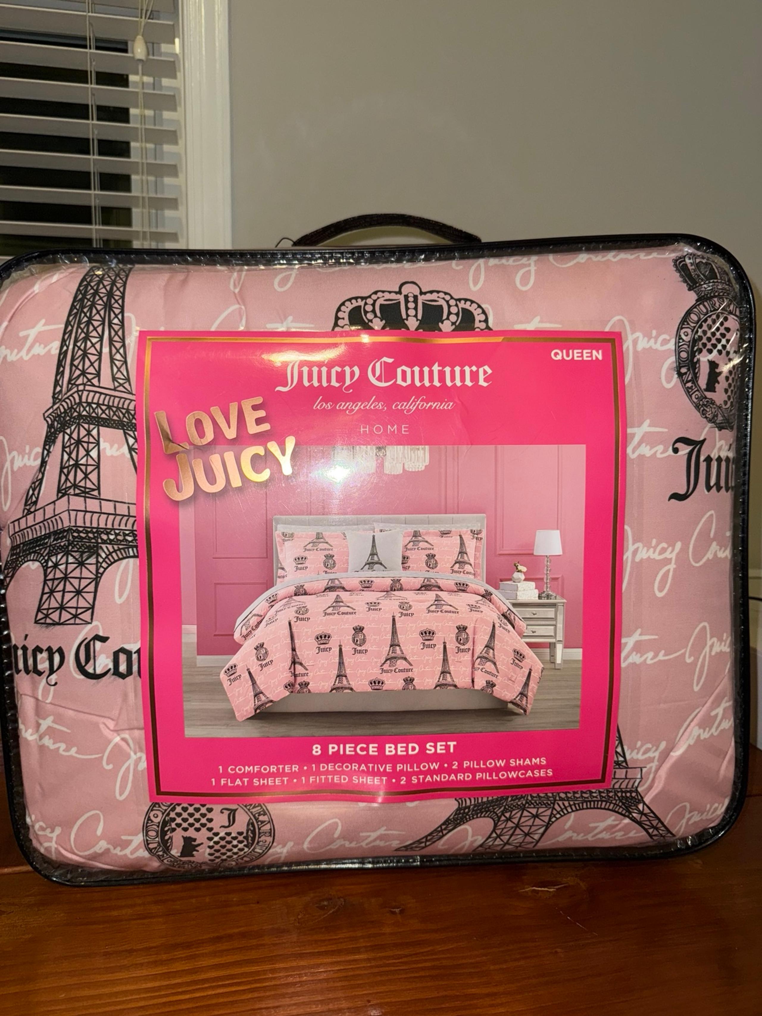 Juicy couture pink and black queen bedding set