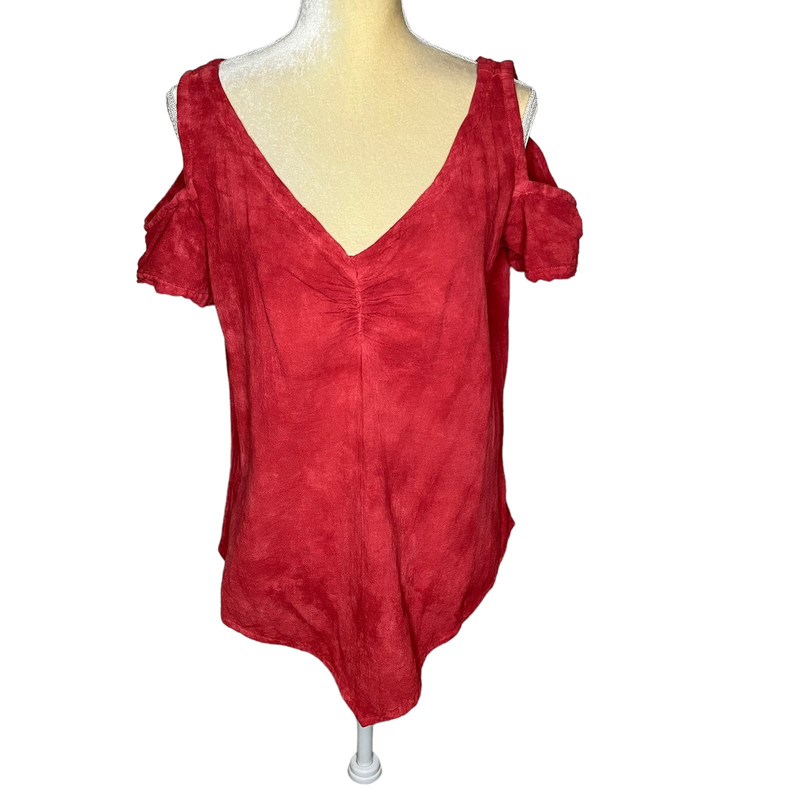 Maria De Guadalajara Red Cold Shoulder Asymmetrical Top Blouse 2 Medium