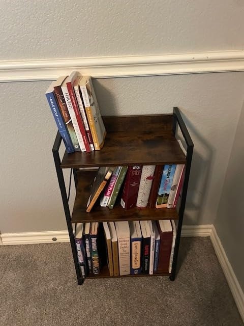 Vintage Brown, 3-Tier Wood Bookcase Industrial Bookshelf with Edge Protection