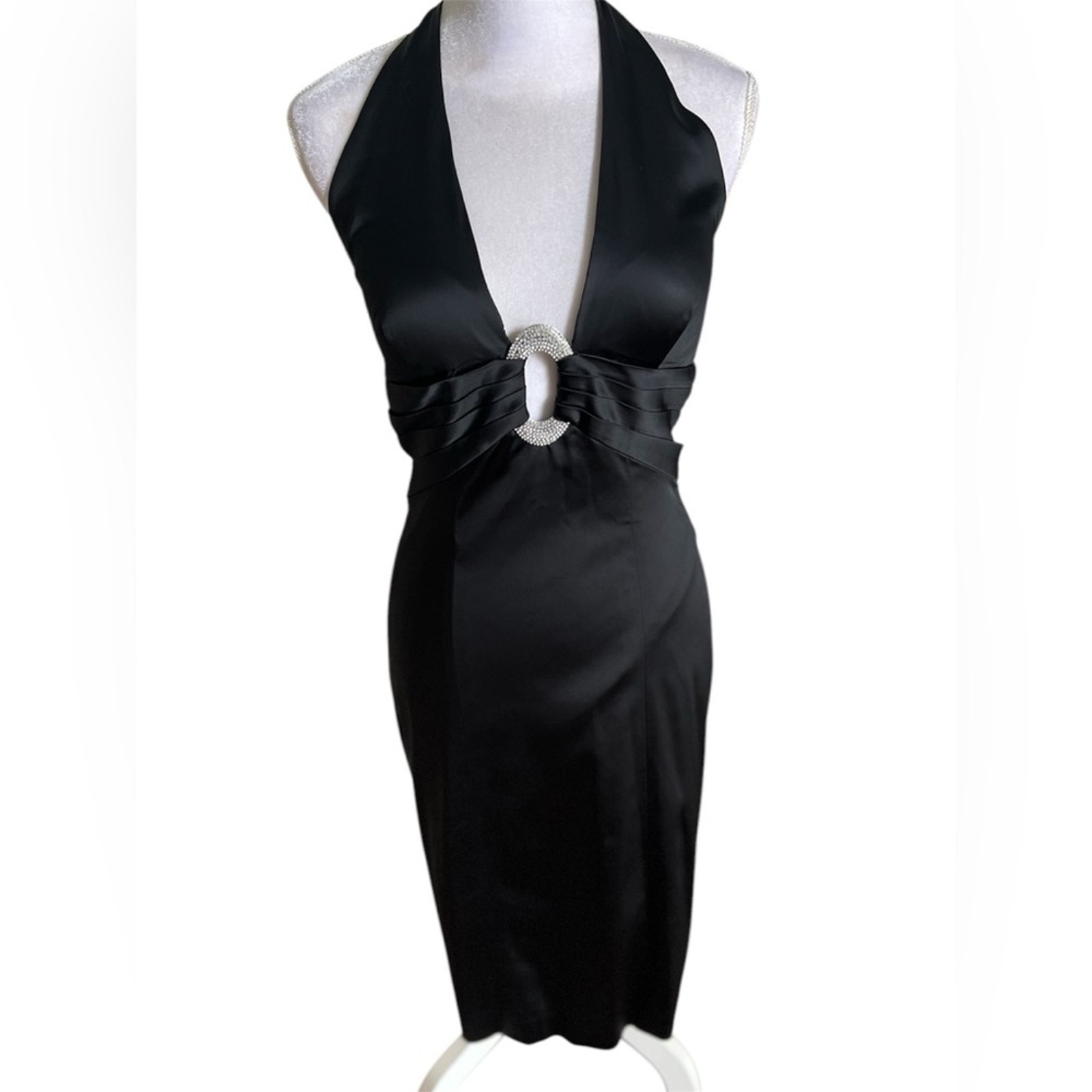 Cache vintage 90s satin Halter dress black silk satin size 4/6