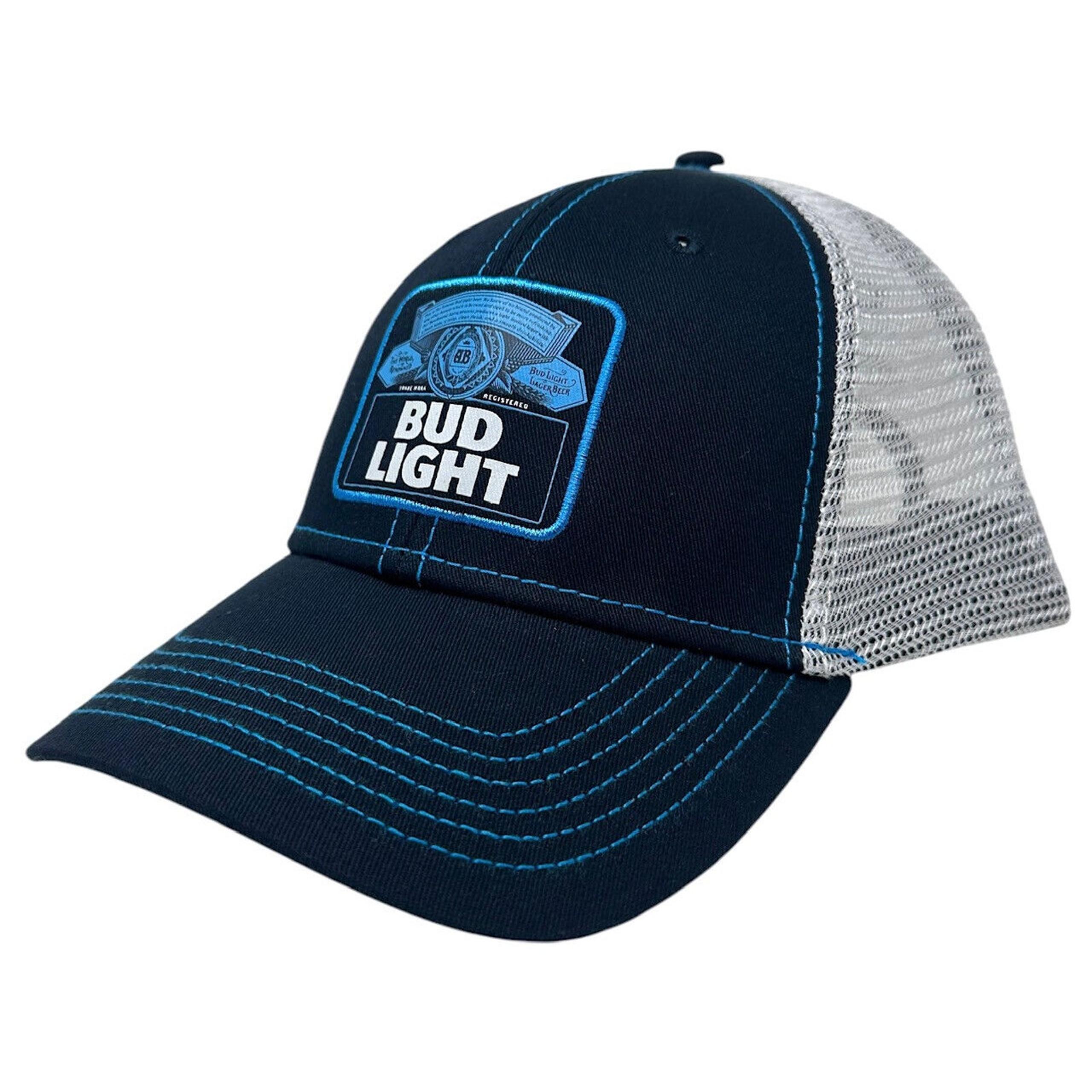 Budweiser Bud Light Beer Men's Trucker Hat Embroidered Trim Logo Snapback Cap