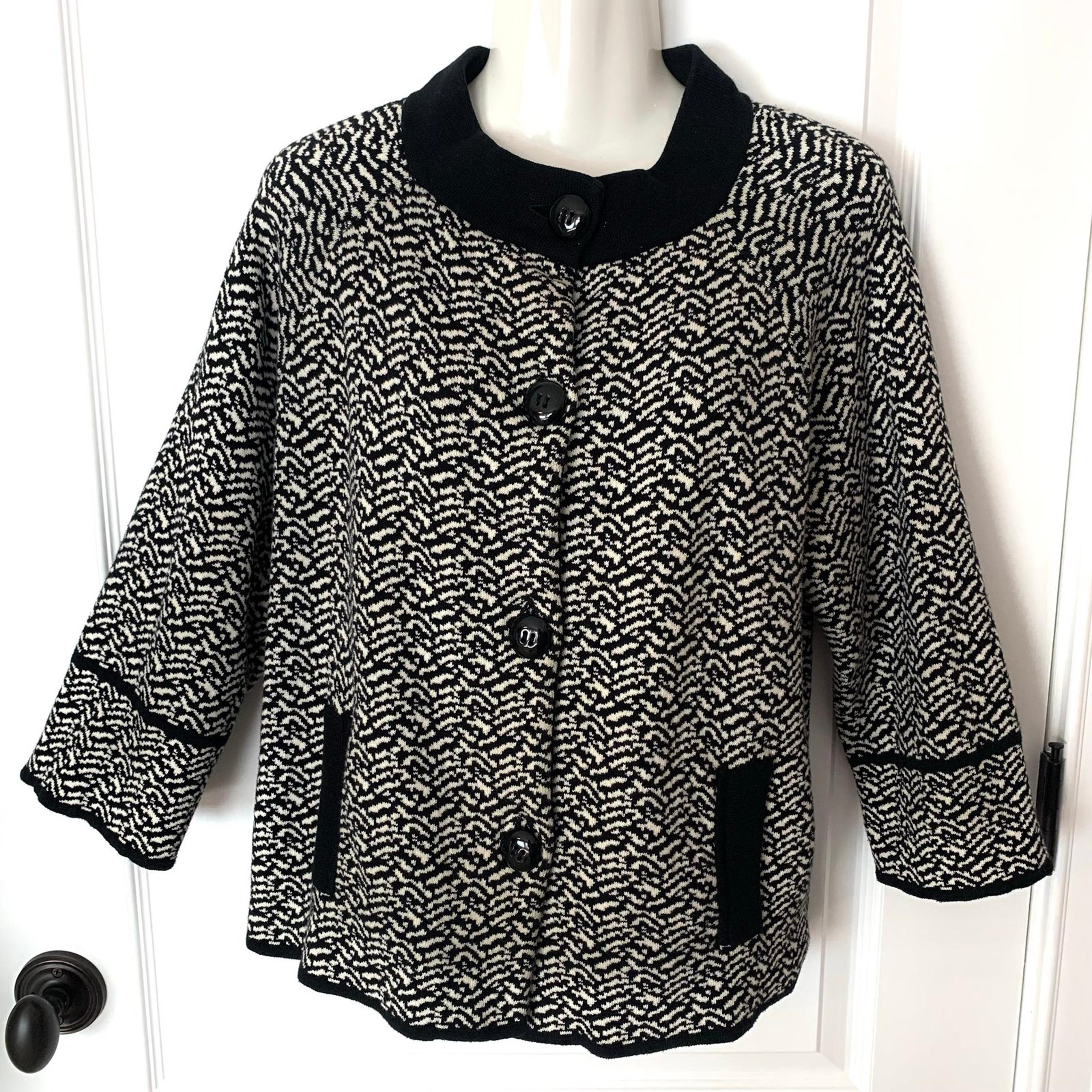 Vintage Josephine Essentials Sweater Women’s L Black White Cardigan 3/4  Sleeve