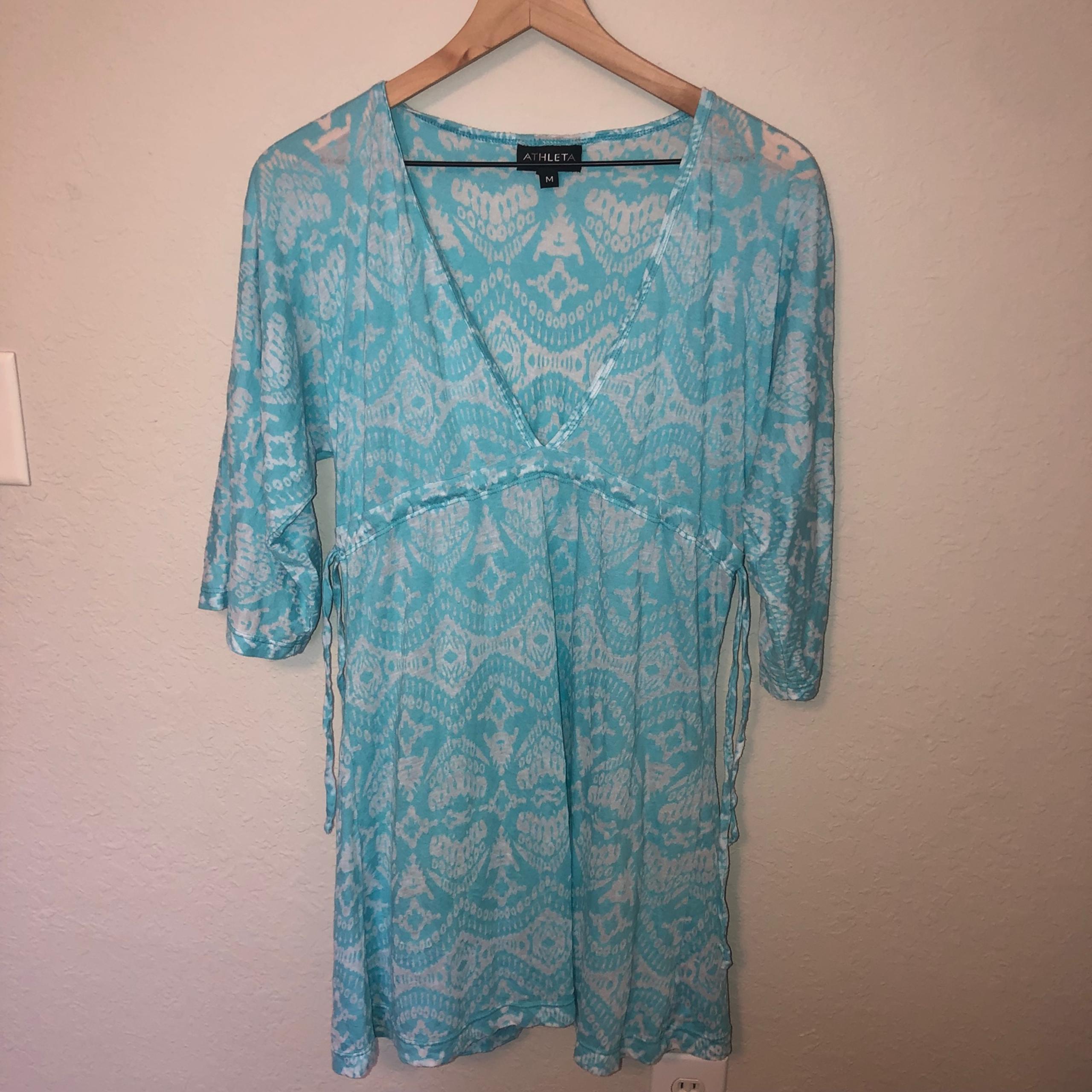 Vintage Athleta Aqua Blue Patterned Burnout Beach Cover Up Dress Size Medium