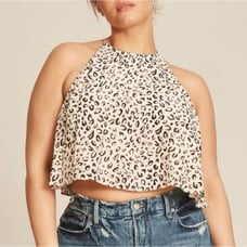 11 HONORE Animal Print Cropped Halter Top Size 18 New