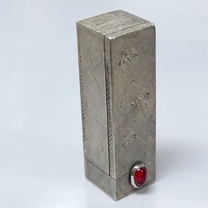 Vintage 800 Silver Etched Floral Carnelian Lipstick Case w/ Flip Up Mirror (E09)